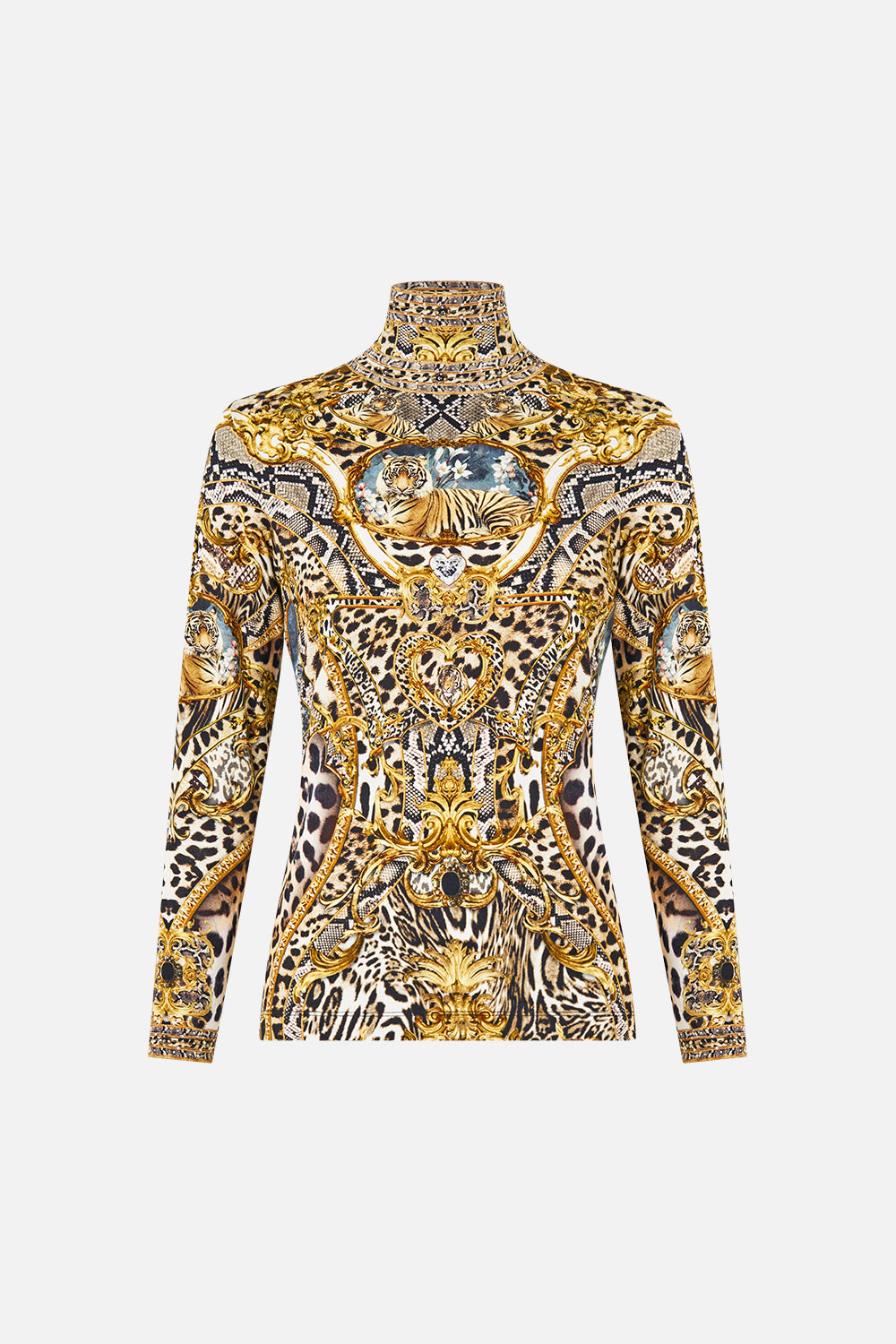 The CAMILLA Jersey Turtleneck Leopard Libertine in our Leopard Libertine print.