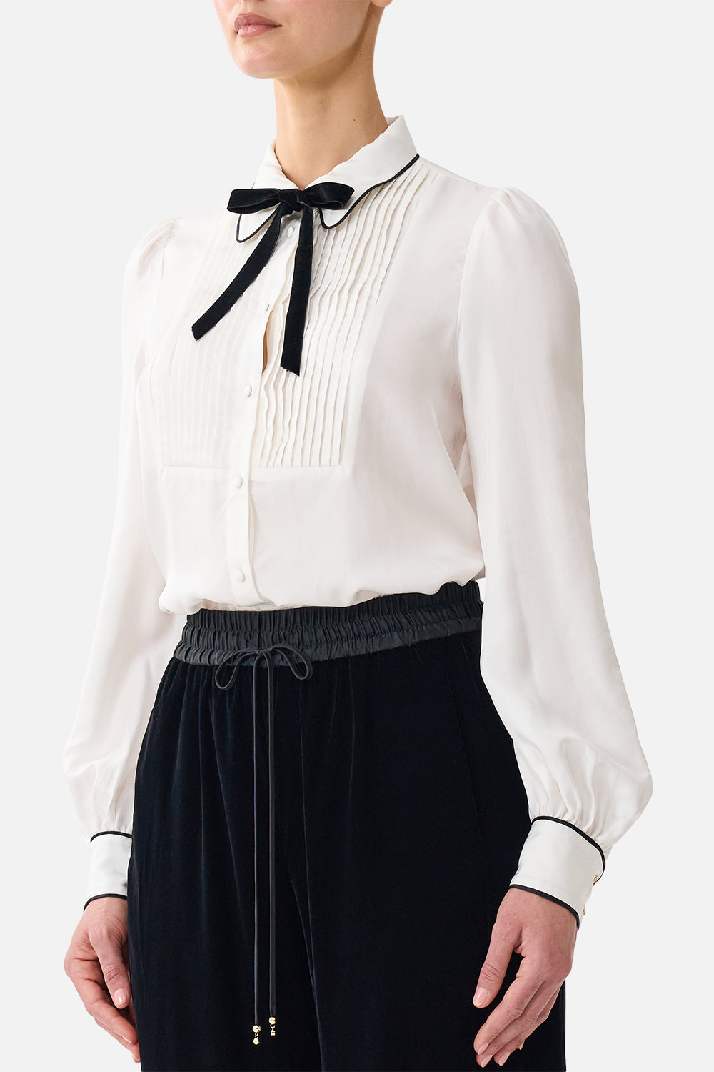 The CAMILLA COLLARED SHIRT WITH PINTUCKS LEOPARD LIBERTINE