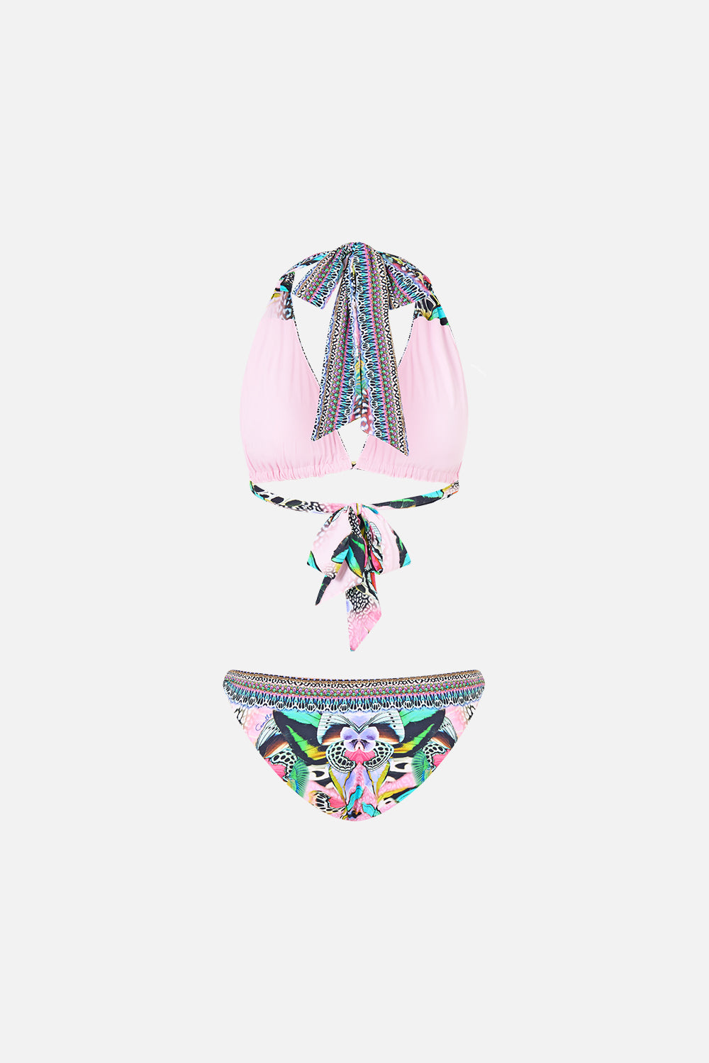 The CAMILLA FABRIC TAB HALTER NECK TIE BIKINI SET MILLAMORPHOSIS