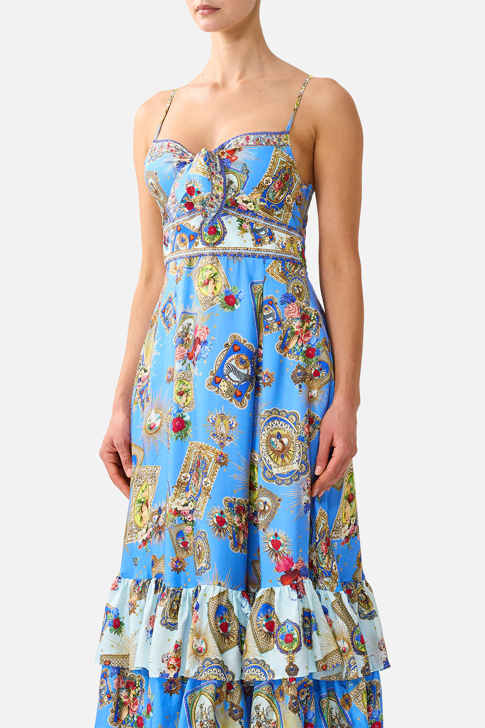 The CAMILLA RUFFLE HEM TIE FRONT MIDI DRESS VERSES IN VINTAGE