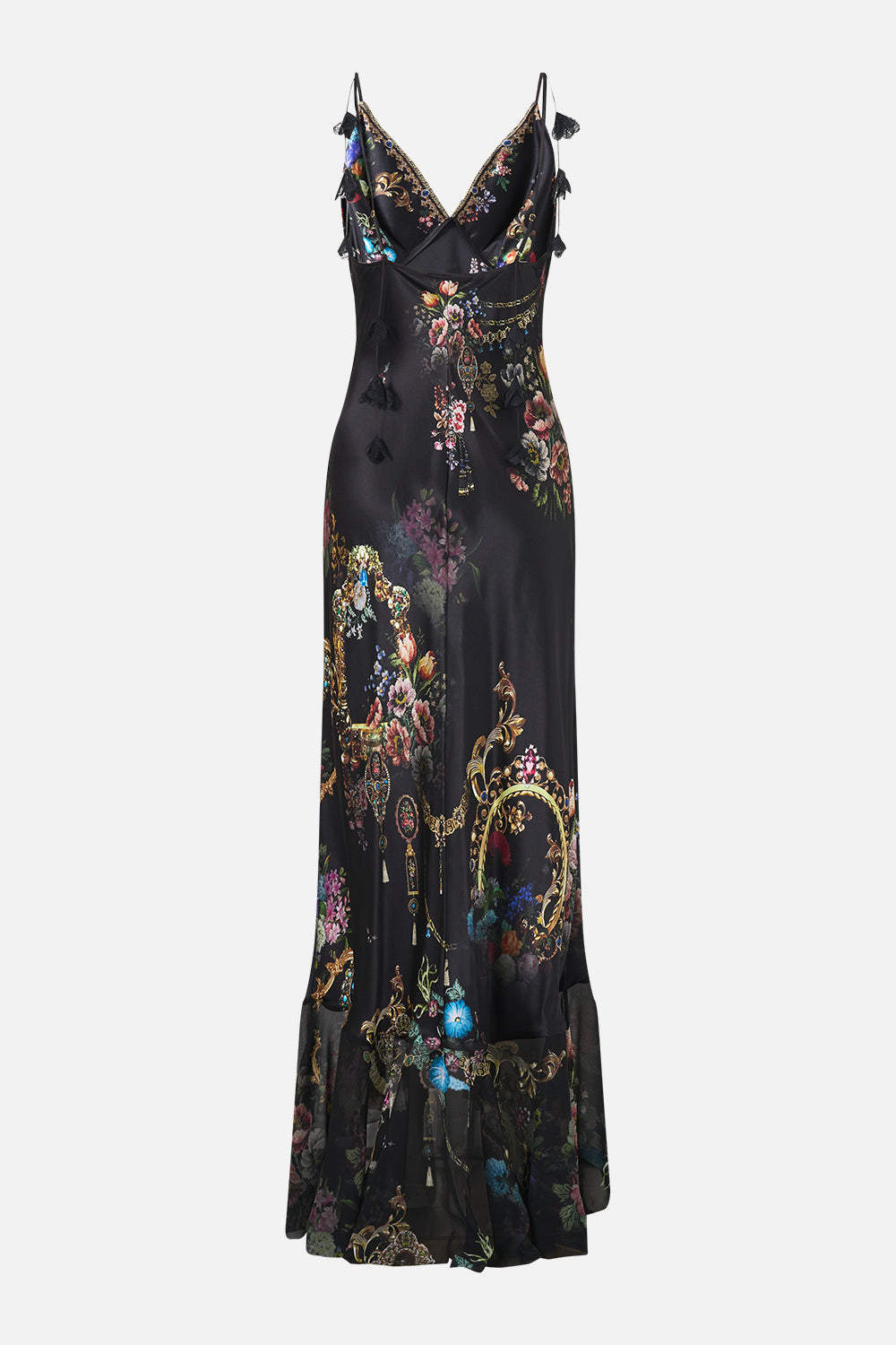 The CAMILLA V NECK SLIP DRESS WITH FLOUNCE HEM NIGHT GARDEN