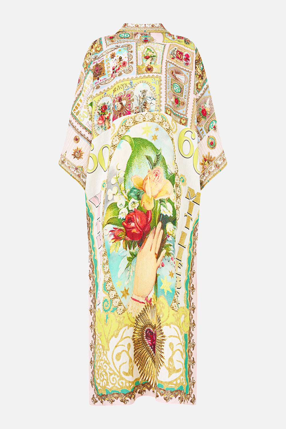 DEEP V NECK KAFTAN WITH CURVED SEAM PAINTED PRAYERS