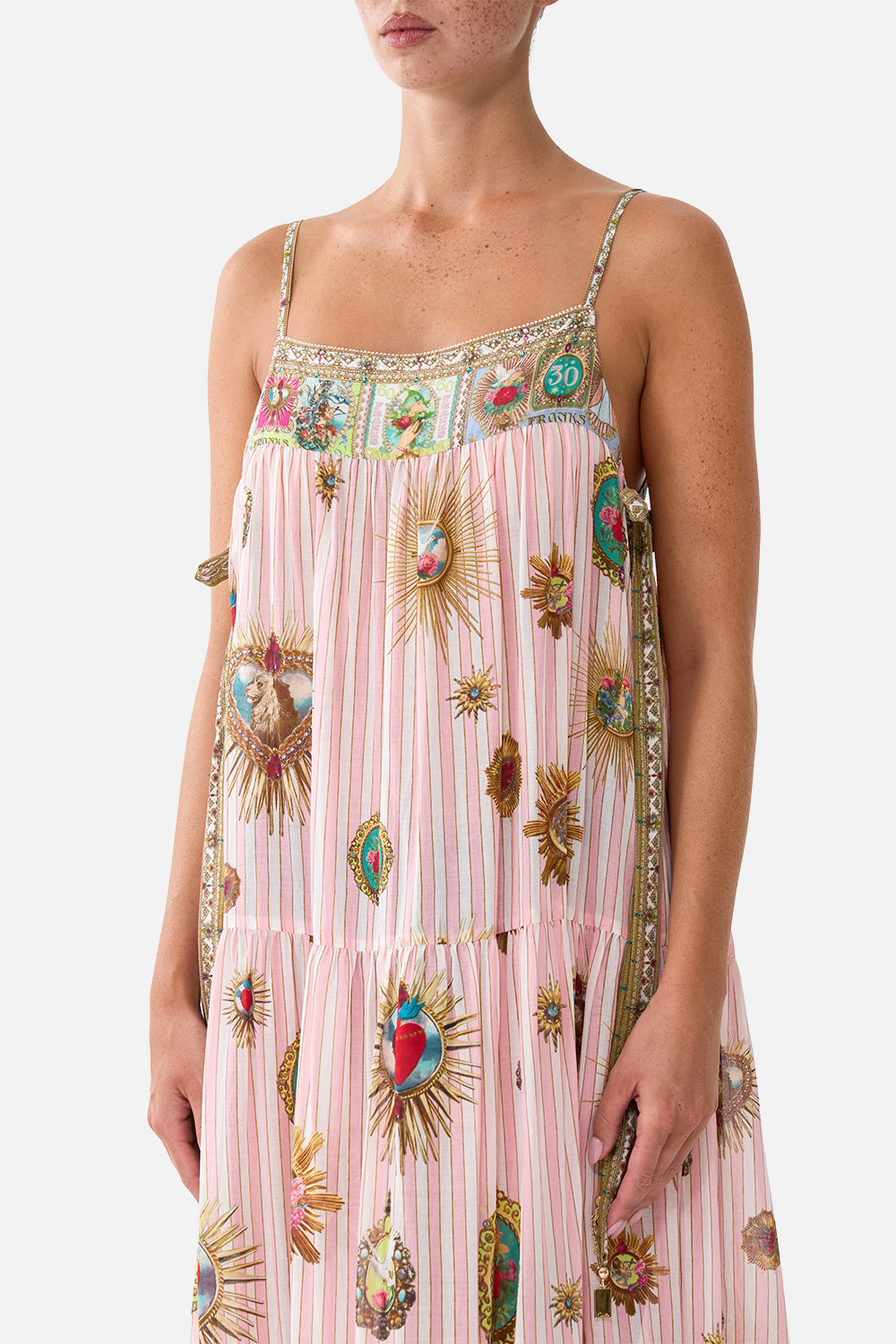 The CAMILLA LONG TIERED DRESS WITH BOW TIES PAINTED PRAYERS