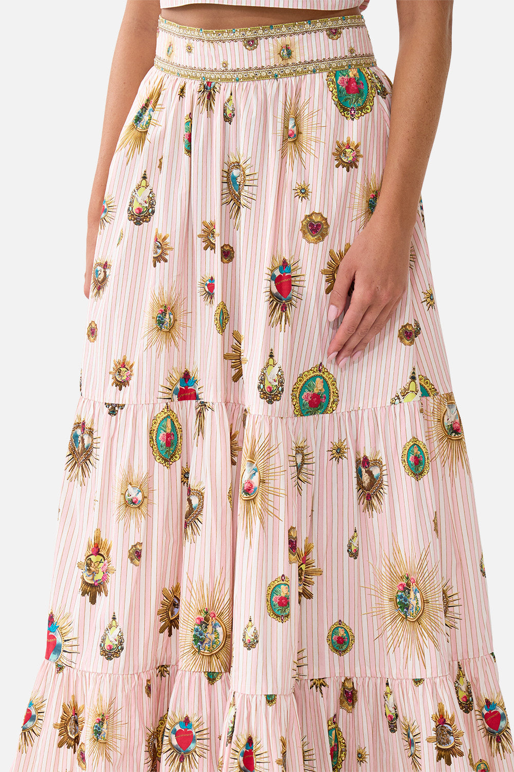 The CAMILLA HIGH WAISTED TIERED SKIRT PAINTED PRAYERS