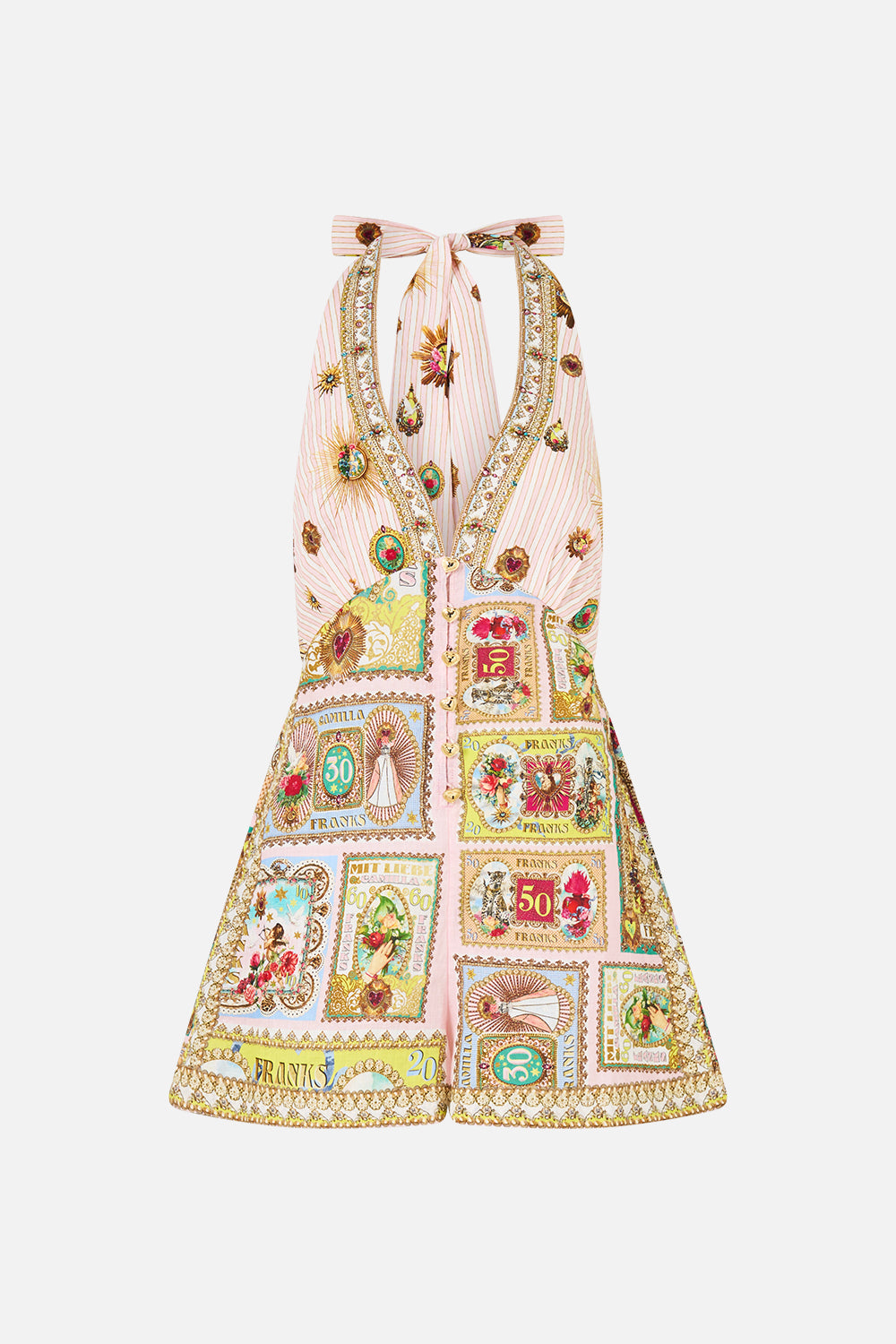 The CAMILLA BUTTON FRONT HALTER PLAYSUIT PAINTED PRAYERS