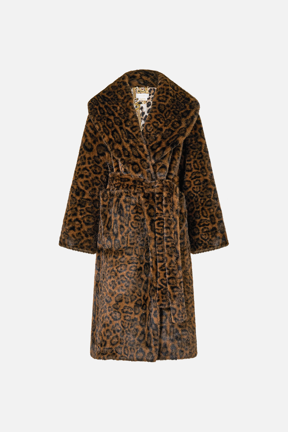The CAMILLA FAUX FUR LONG WRAP COAT LEOPARD LIBERTINE