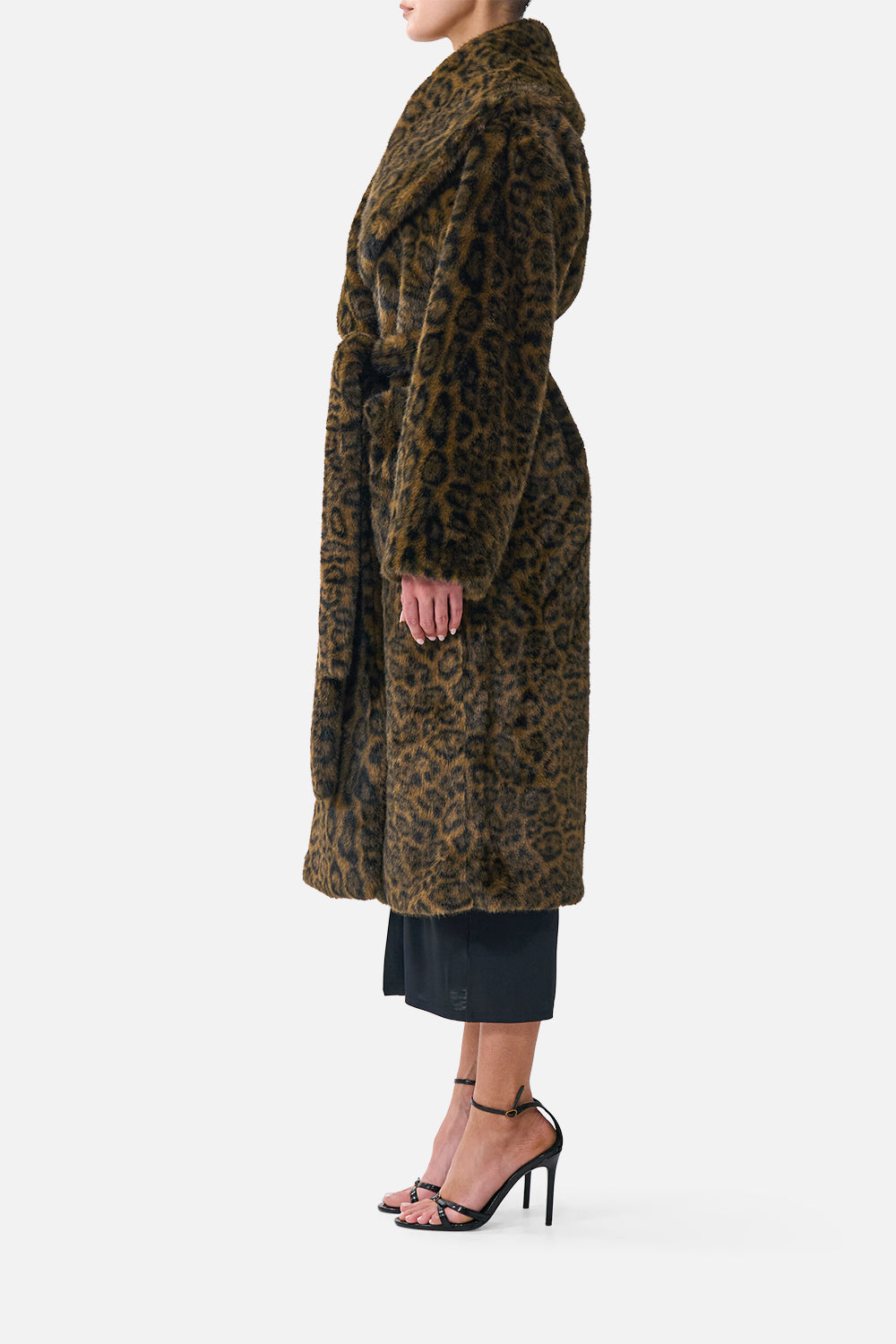 The CAMILLA FAUX FUR LONG WRAP COAT LEOPARD LIBERTINE