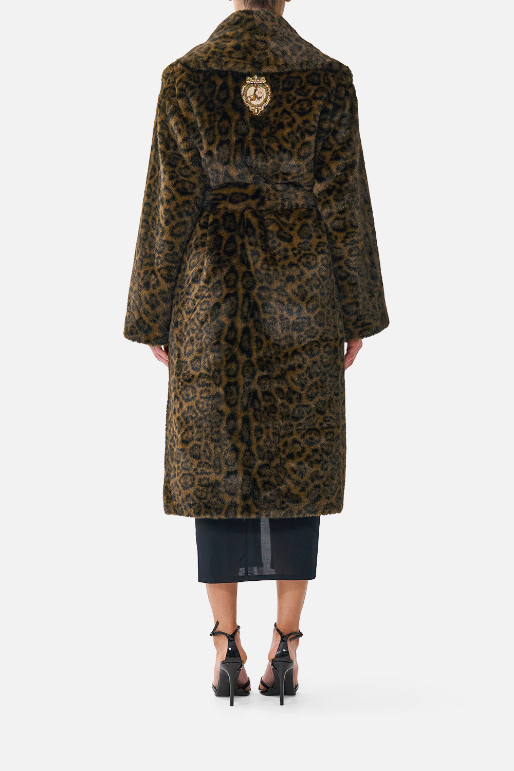 The CAMILLA FAUX FUR LONG WRAP COAT LEOPARD LIBERTINE