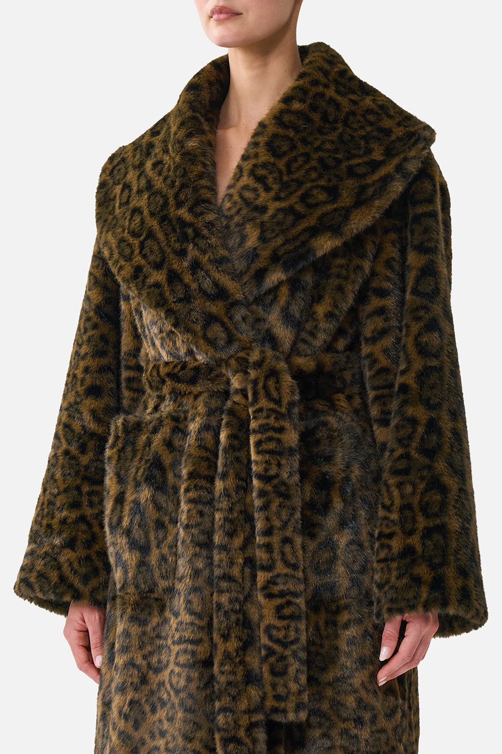 The CAMILLA FAUX FUR LONG WRAP COAT LEOPARD LIBERTINE