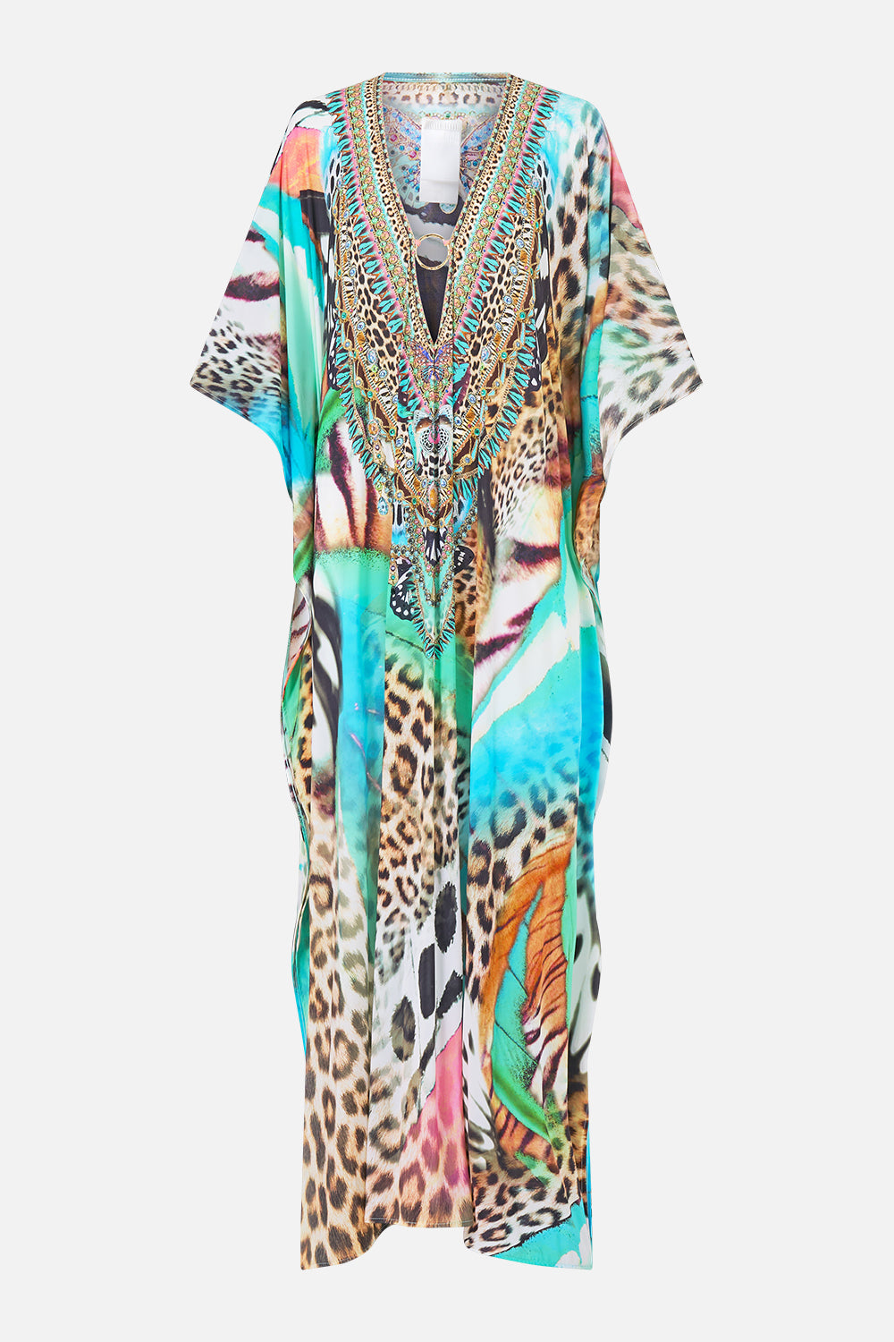 The CAMILLA LONG V NECK KAFTAN W RING FRONT TRIM BUTTERFLY BOHEMIA