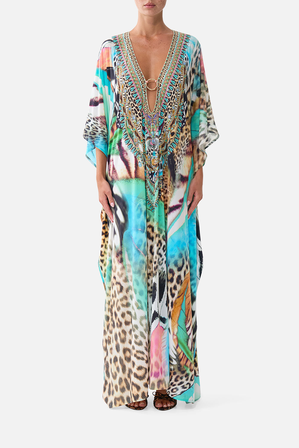 The CAMILLA LONG V NECK KAFTAN W RING FRONT TRIM BUTTERFLY BOHEMIABUTTERFLY BOHEMIA