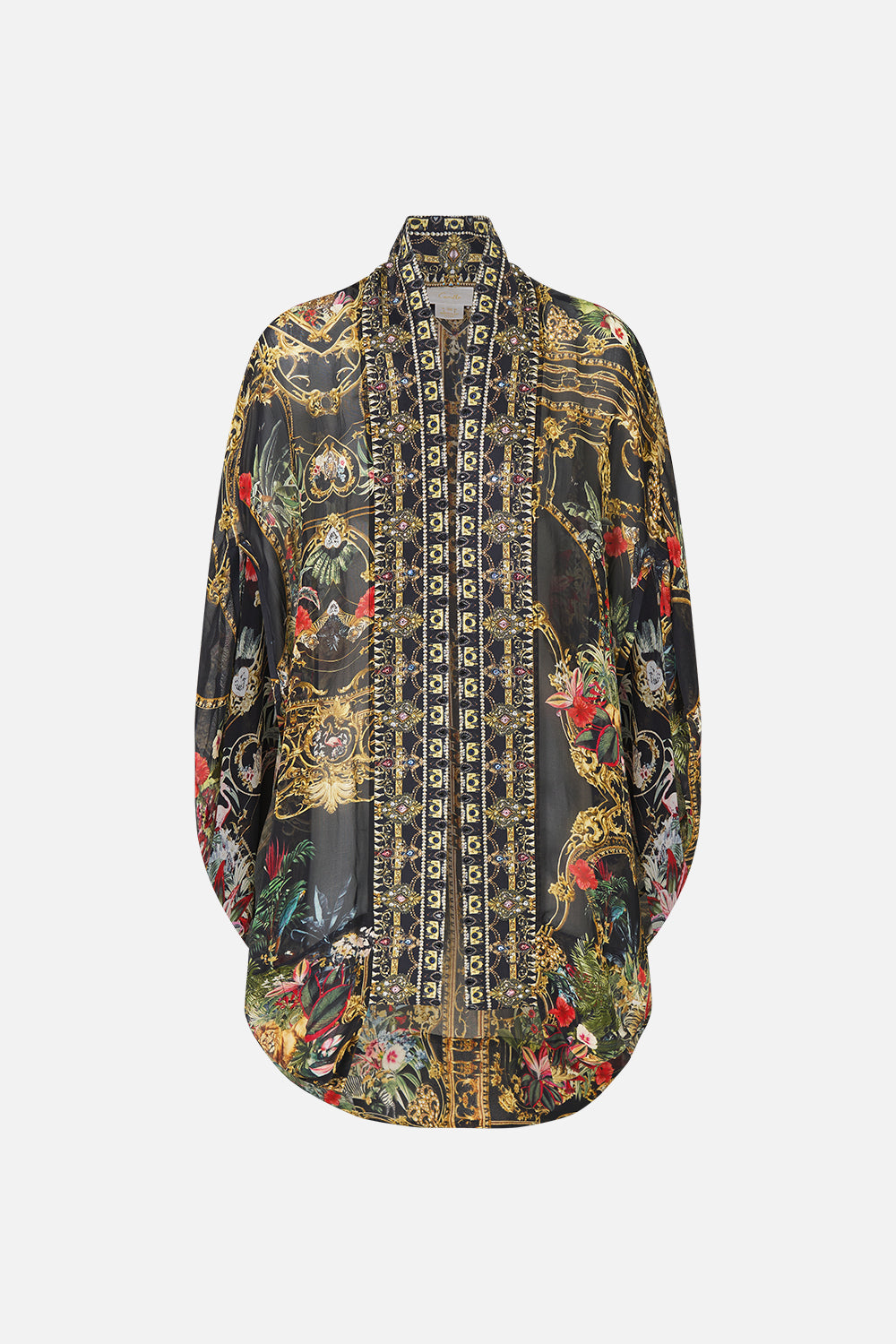 The CAMILLA Open Front Cardi Cape in our Palace Zoology print, front view.