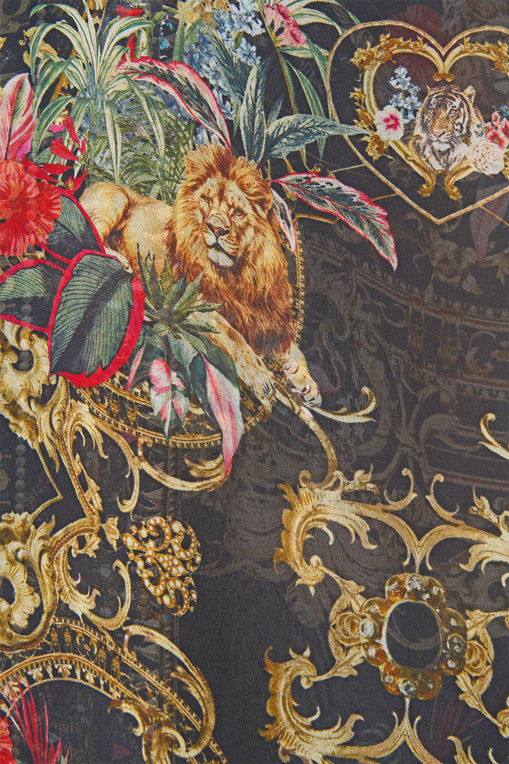 The CAMILLA Open Front Cardi Cape in our Palace Zoology print, fabric detail.