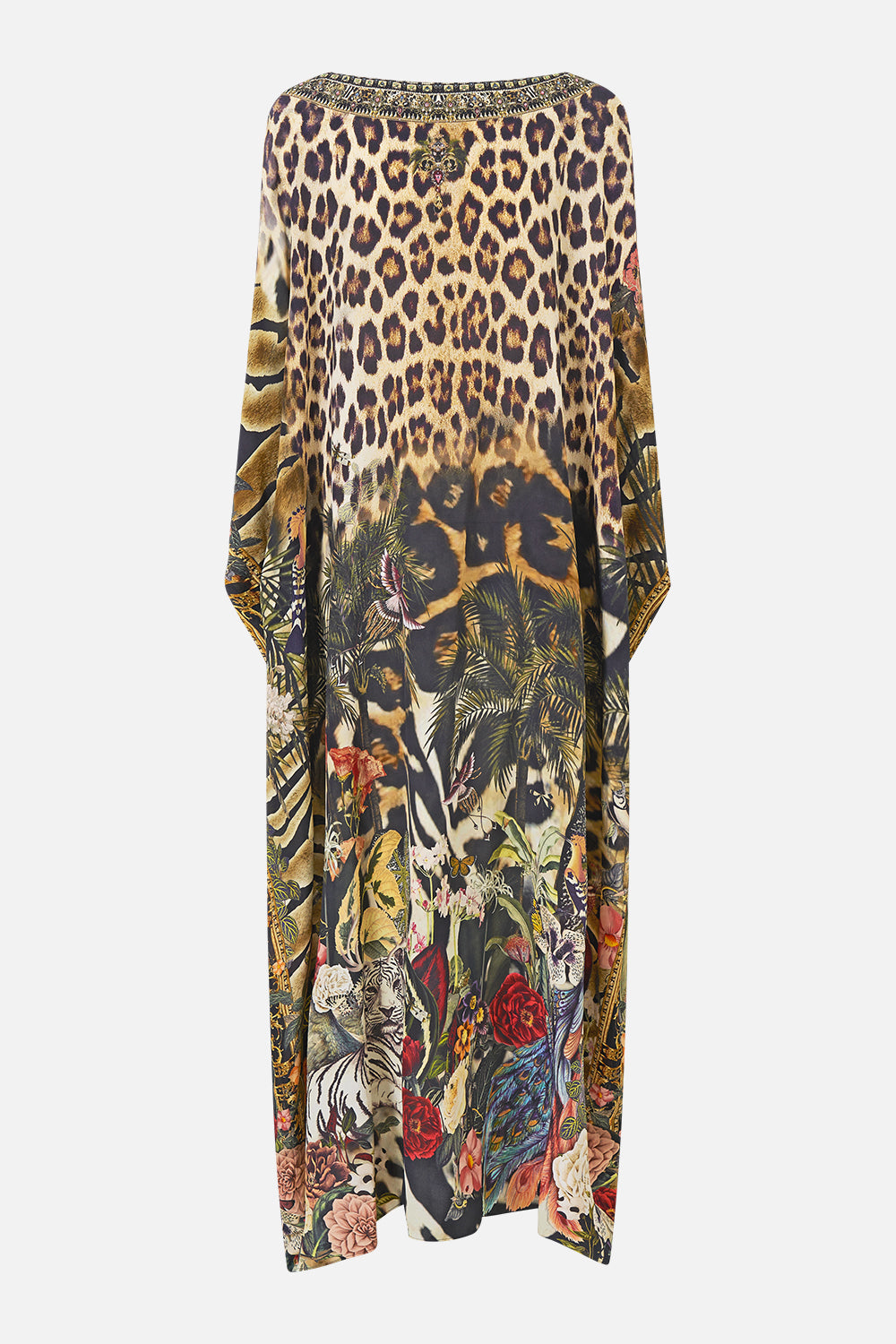 The CAMILLA Round Neck Kaftan in our Leotigra Land print, back view.