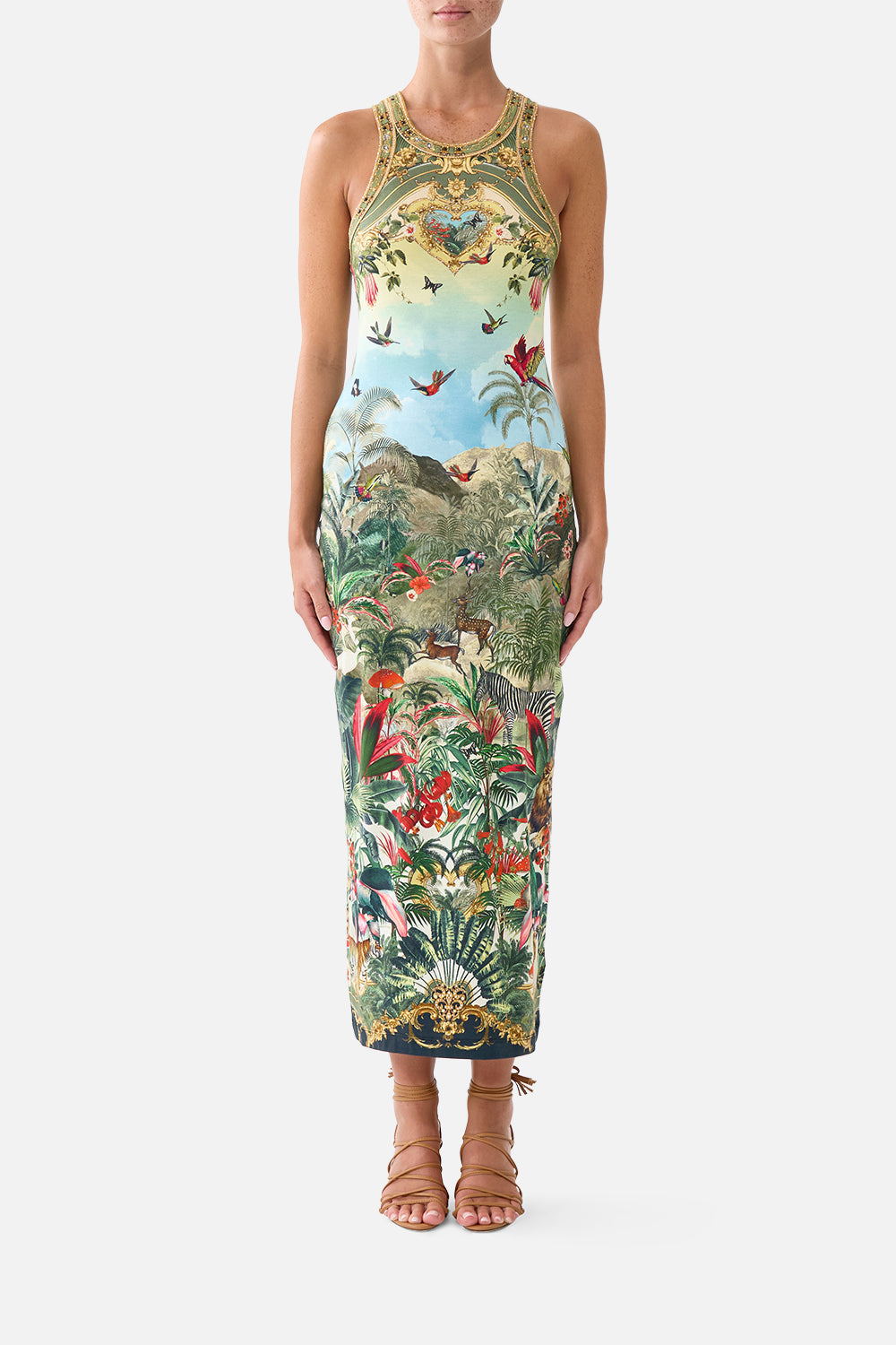 The CAMILLA Jersey Tank Dress Wanderlust Empire in our Wanderlust Empire print.