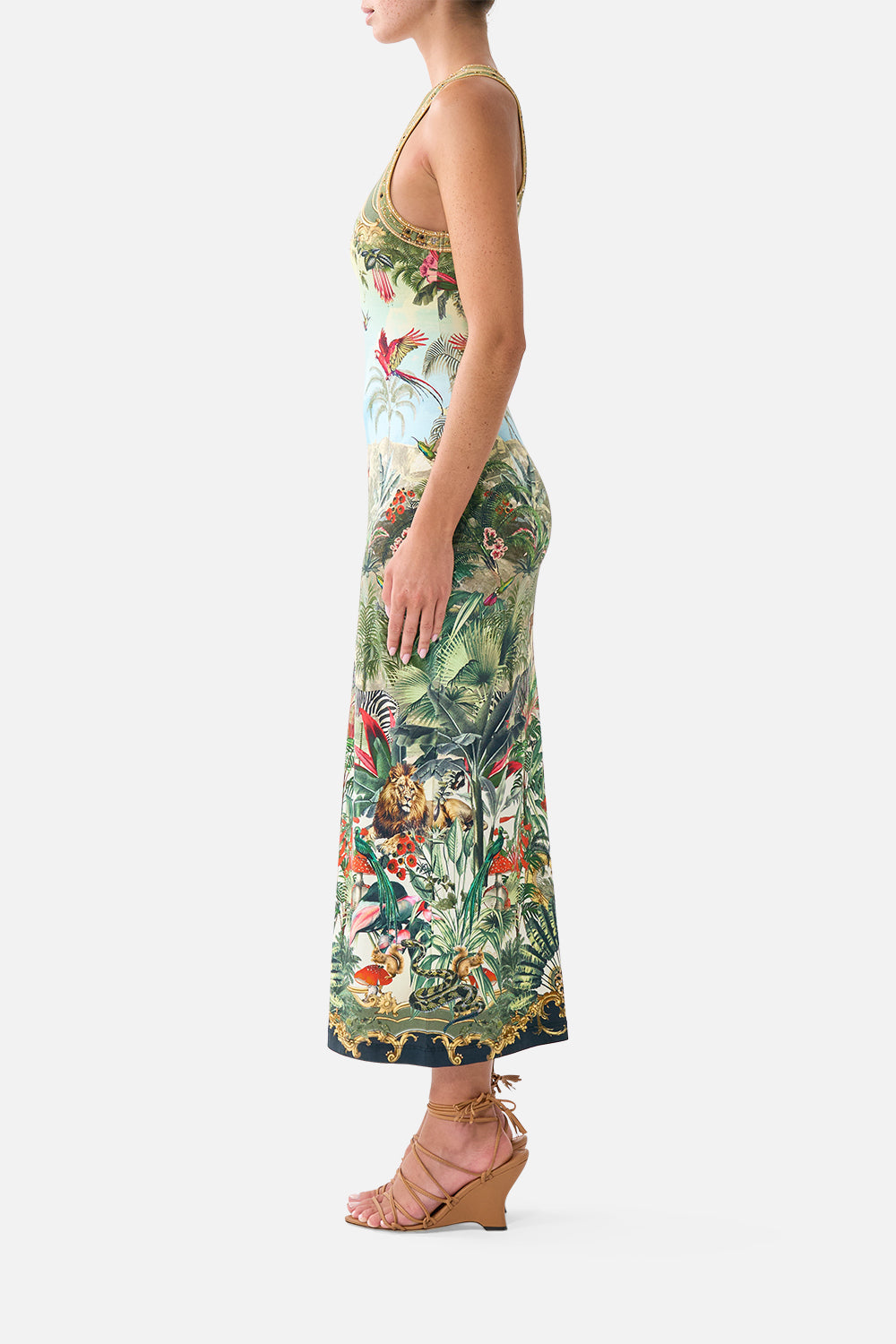 The CAMILLA Jersey Tank Dress Wanderlust Empire in our Wanderlust Empire print.