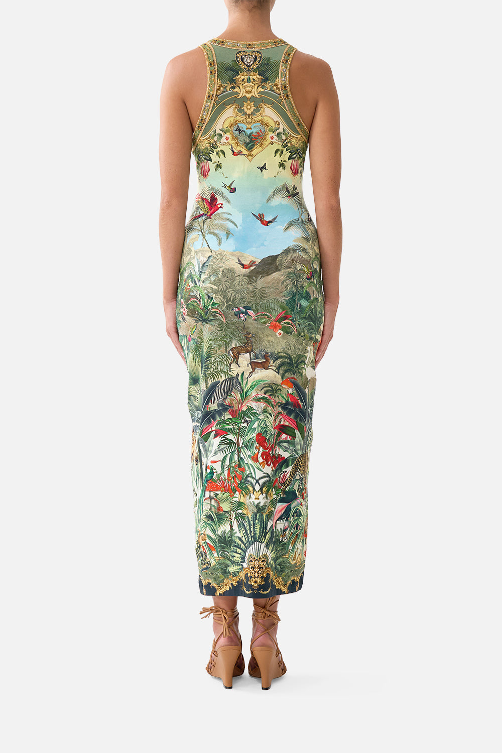 The CAMILLA Jersey Tank Dress Wanderlust Empire in our Wanderlust Empire print.