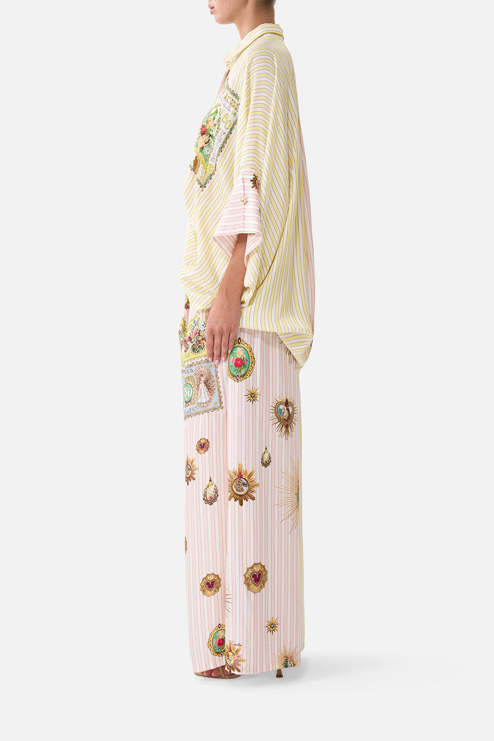 The CAMILLA WIDE LEG TROUSER WITH FRONT POCKETS PAINTED PRAYERS