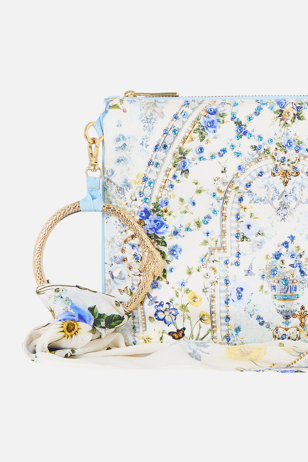 The CAMILLA RING SCARF CLUTCH DANDELION SKIES
