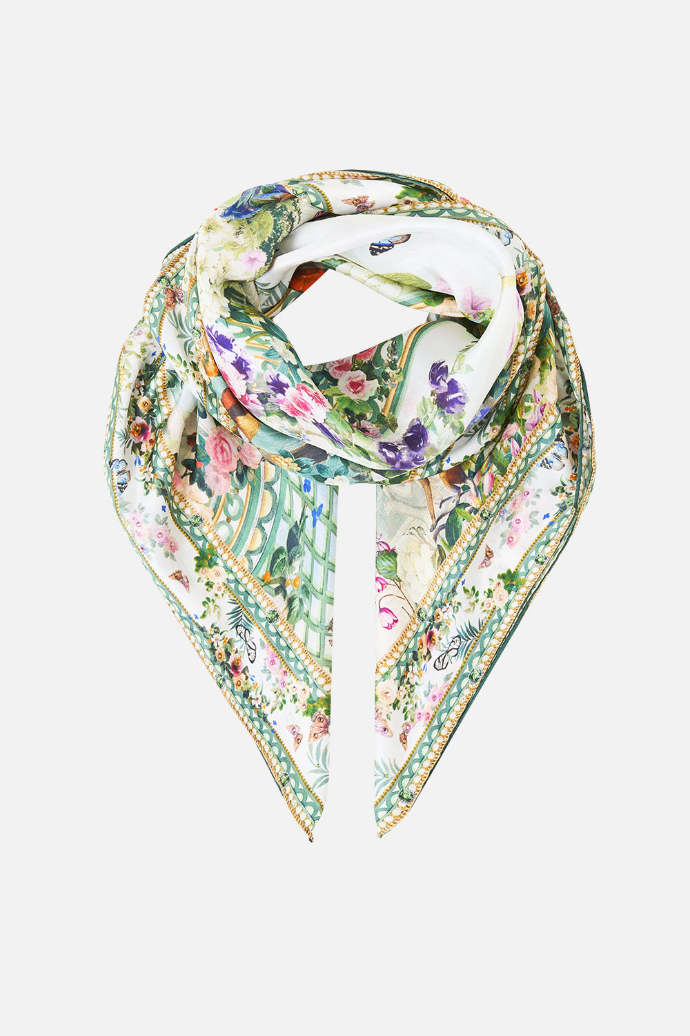The CAMILLA LARGE CRYSTALLED SILK SQUARE SCARF ART FOR THE EMPRESSART FOR THE EMPRESS