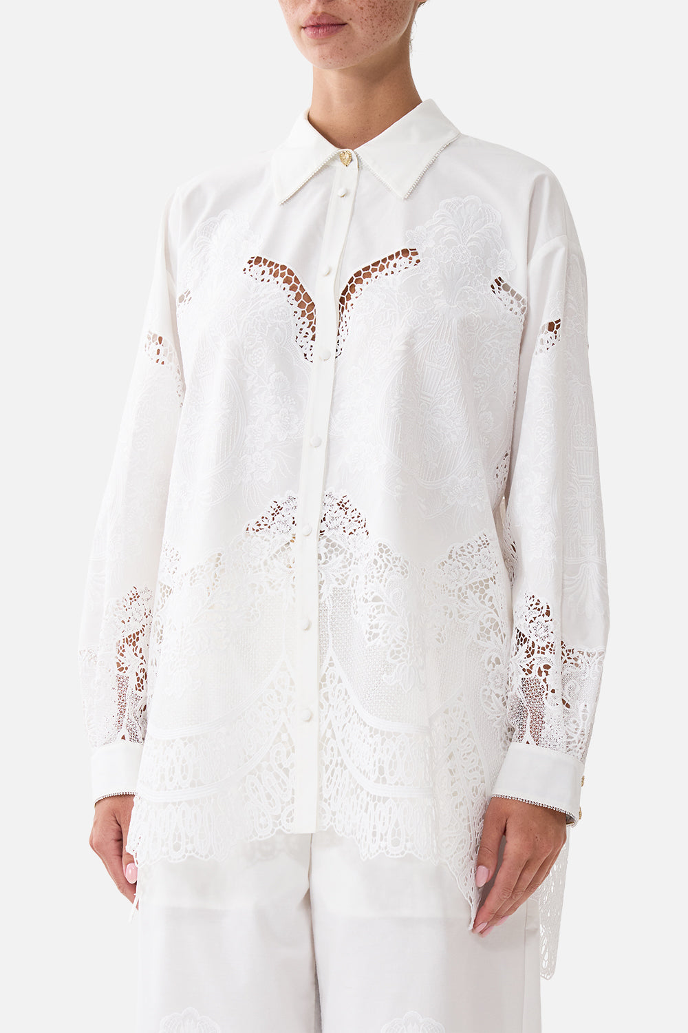 The CAMILLA Side Split Shirt Dandelion Skies in our Dandelion Skies print.