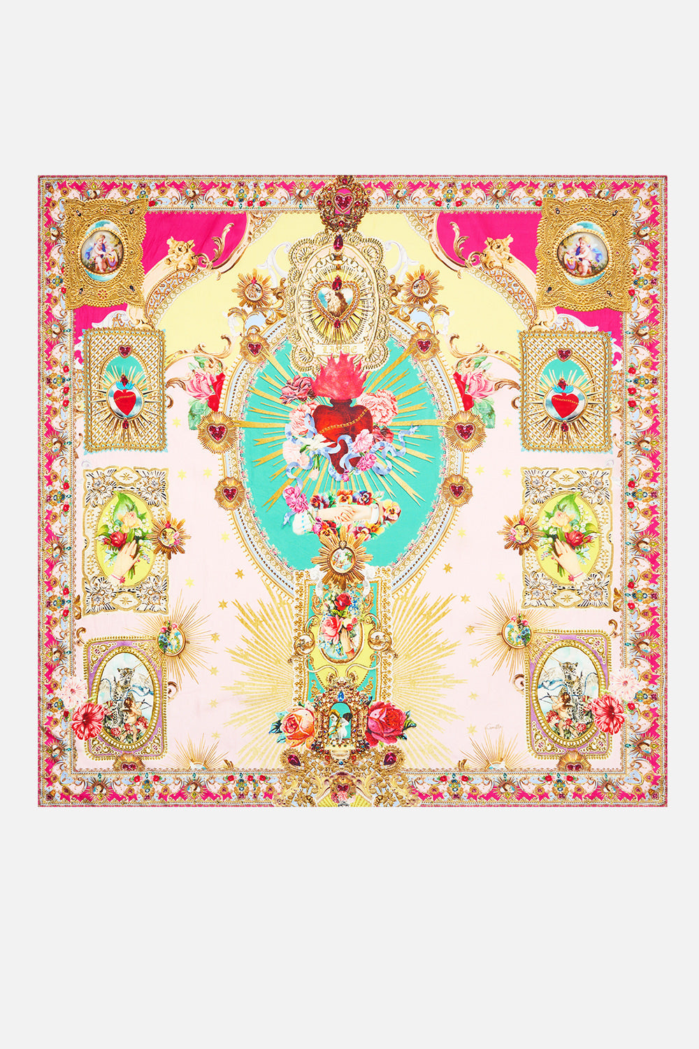 LARGE CRYSTALLED SILK SQUARE SCARF PAINTED PRAYERS