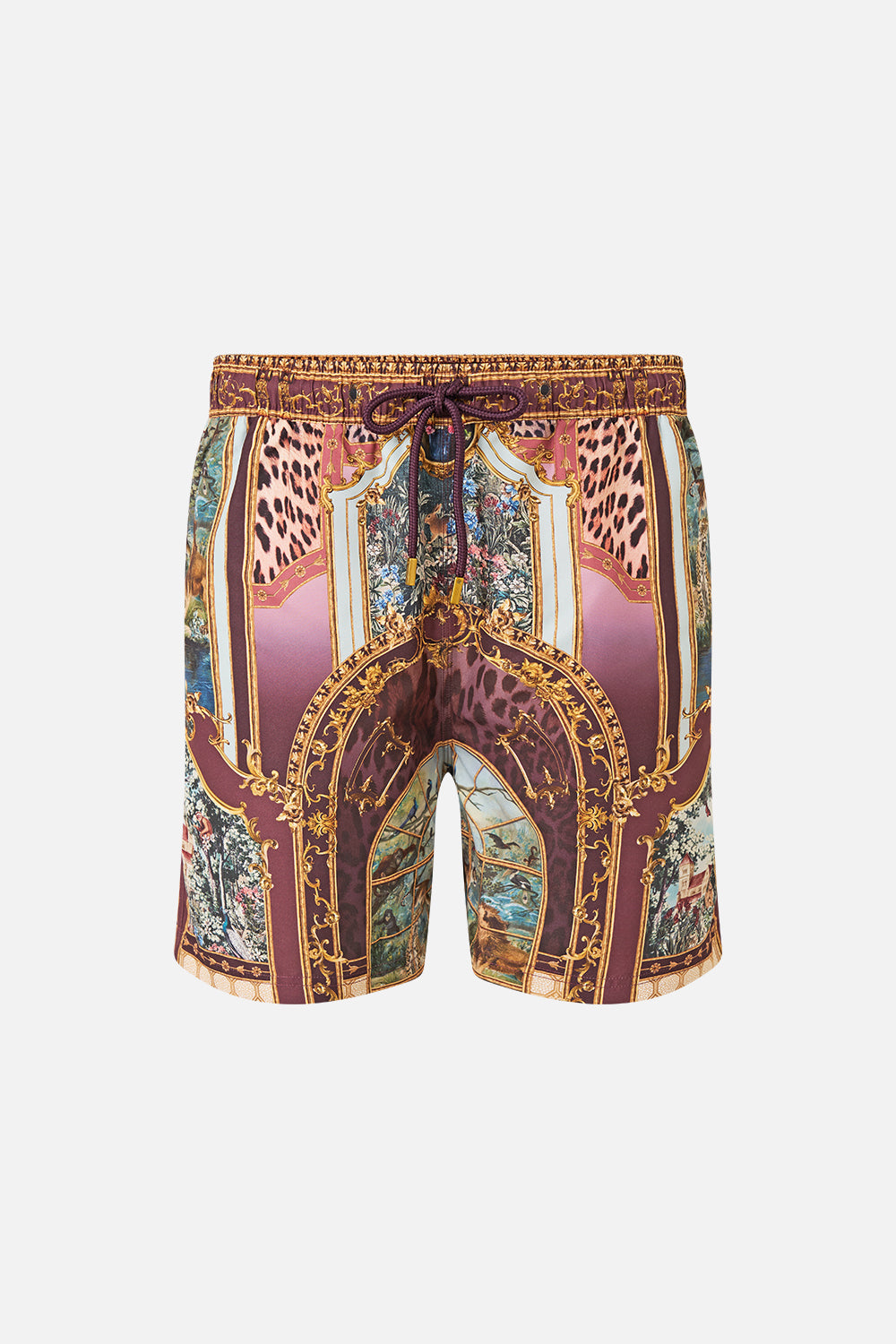 The CAMILLA Mid Length Boardshort with Elastic Waist Animals in the Palace in our Animals in the Palace print.