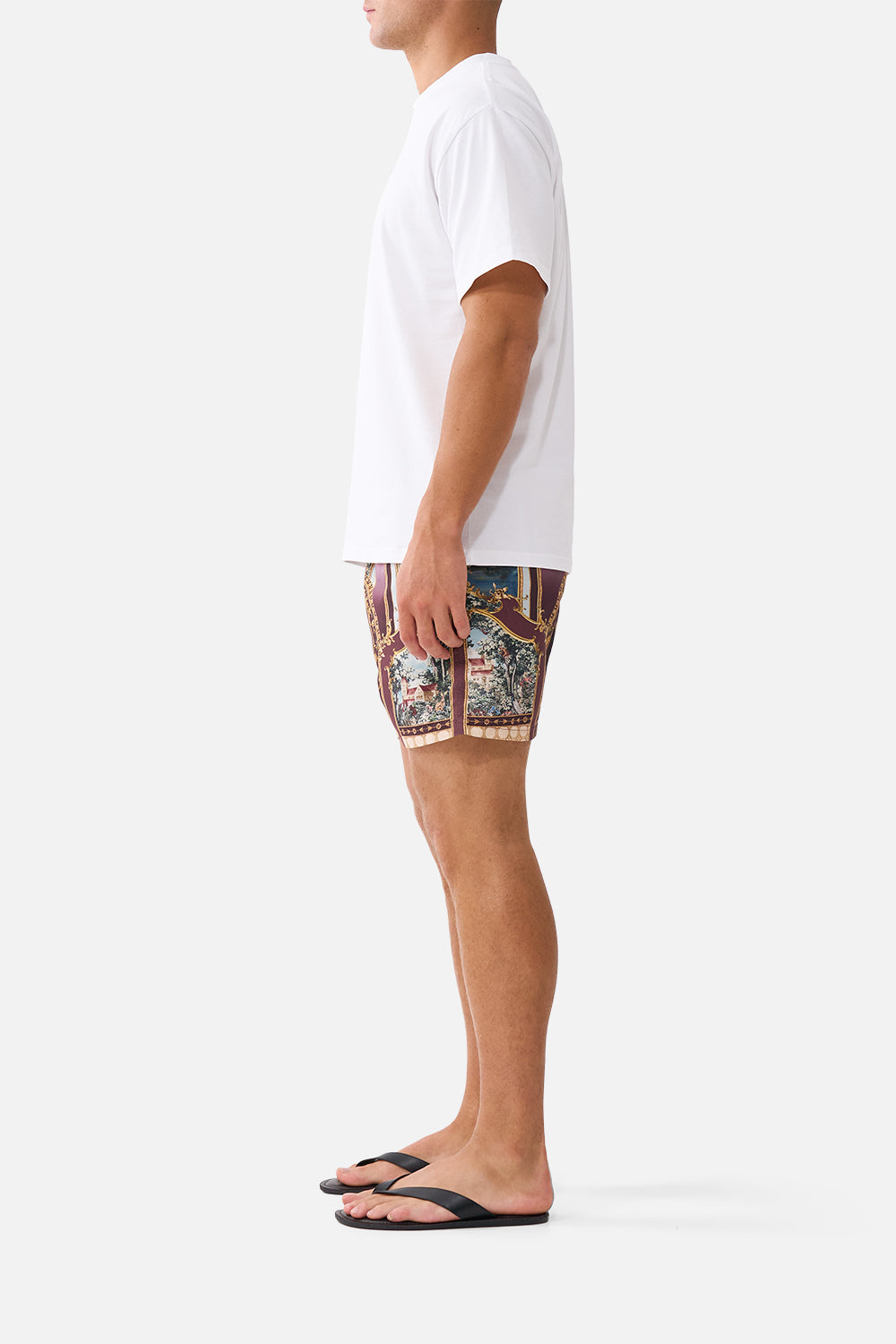 The CAMILLA MID LENGTH BOARDSHORT WITH ELASTIC WAIST ANIMALS IN THE PALACE