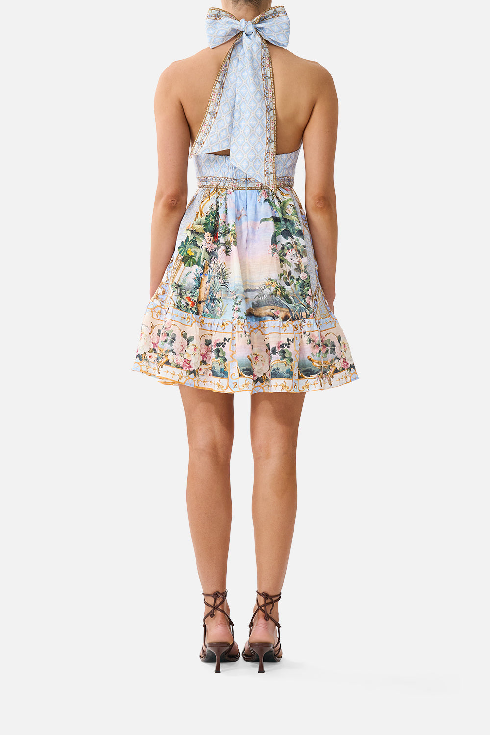The CAMILLA RUFFLE HEM HALTER SHORT DRESS SISI SOCIETY