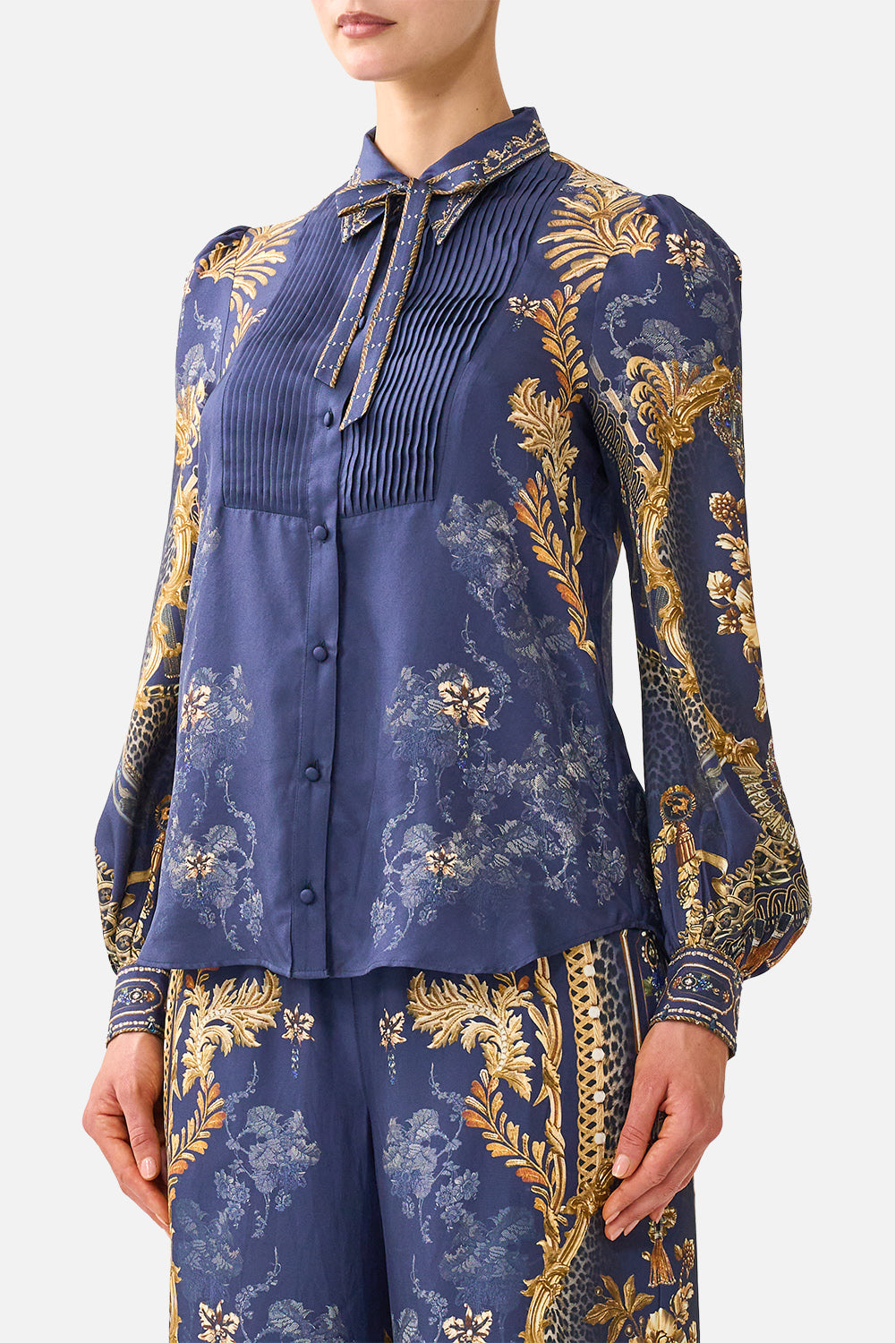 COLLARED SHIRT WITH PINTUCKS CLOAKED IN BAROQUE
