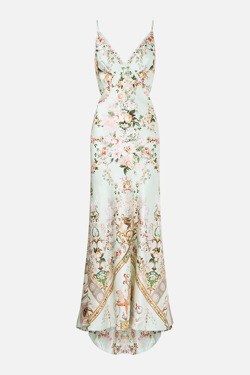 VESTIDO LENCERO AL BIES CON CUELLO EN V Y VOLANTE TRASERO ESTAMPADO FLORAL WILD FLOWER WUNDERLAND