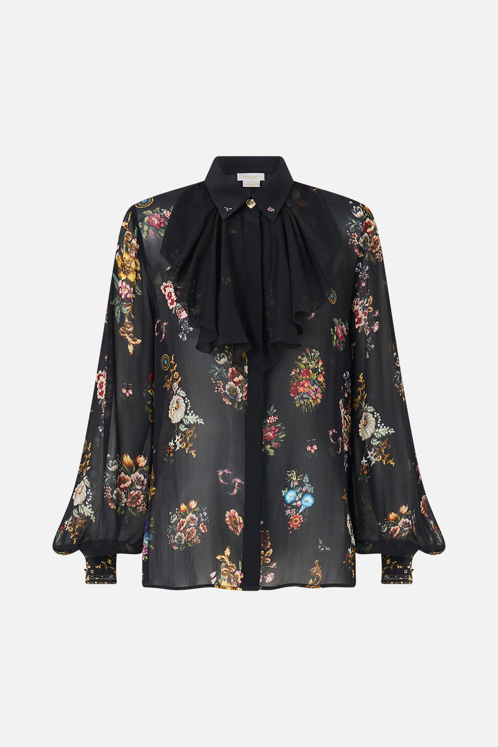 CAMISA CON CUELLO Y VOLANTES EN EL ESCOTE, NIGHT GARDEN