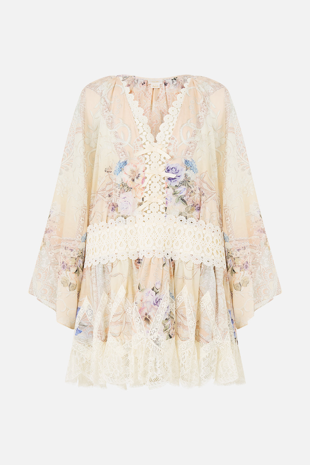 VESTIDO CORTO HOLGADO CON CINTURA BAJA Y CORDONES "LACED WITH LOVE"