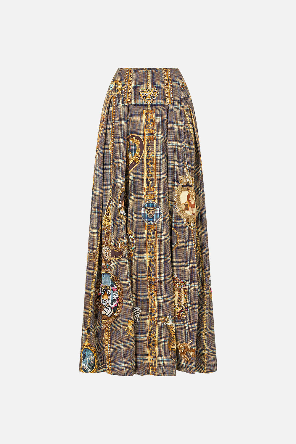 The CAMILLA Corset Waist Maxi Skirt Animals In The Palace in our Animals In The Palace print.
