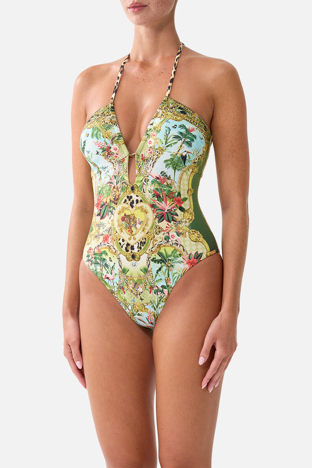 The CAMILLA HALTER NECK TIE ONE PIECE W KEYHOLE WANDERLUST EMPIRE