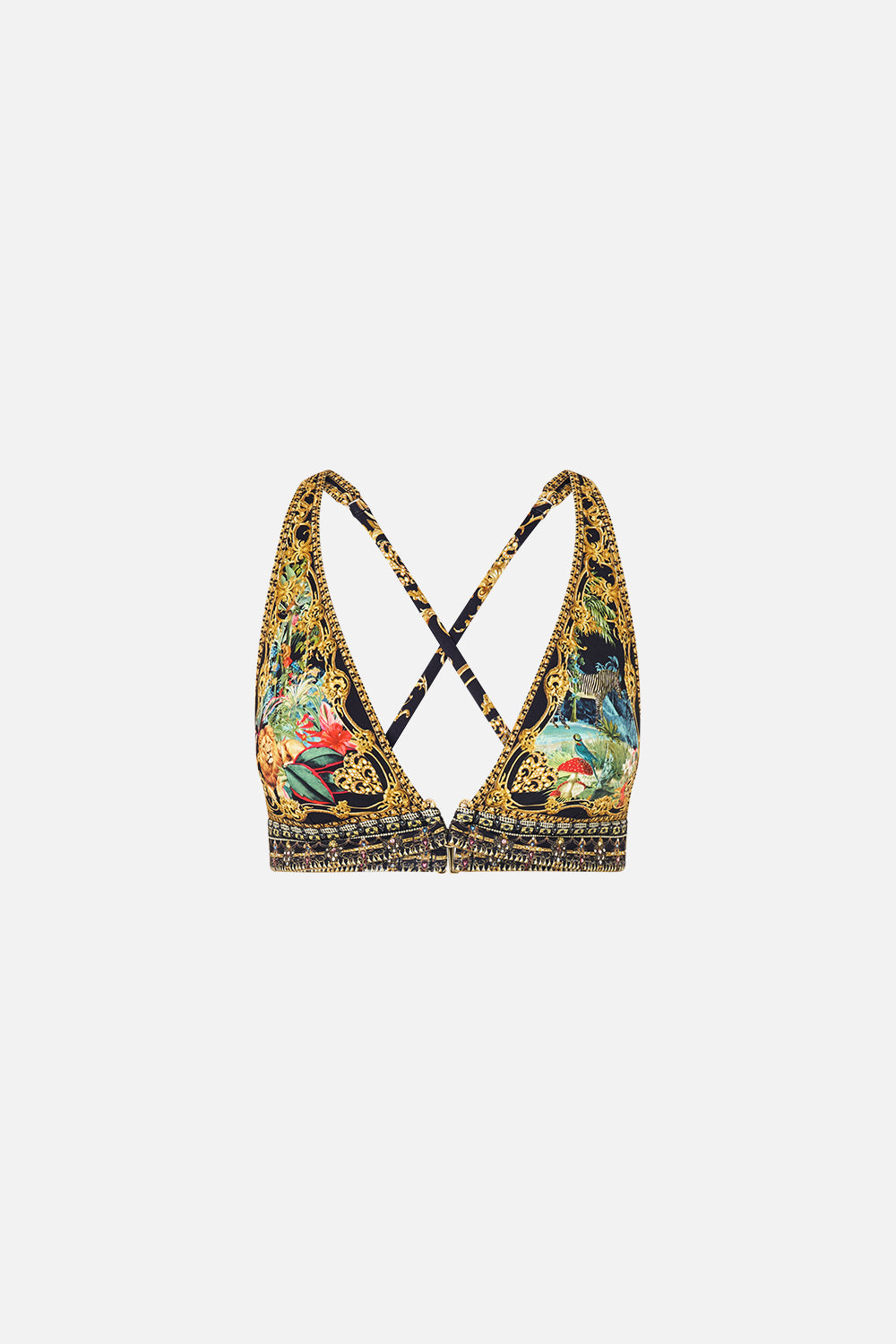 The CAMILLA High Tri Bikini Top W/ Front Trim Palace Zoology in our Palace Zoology print.