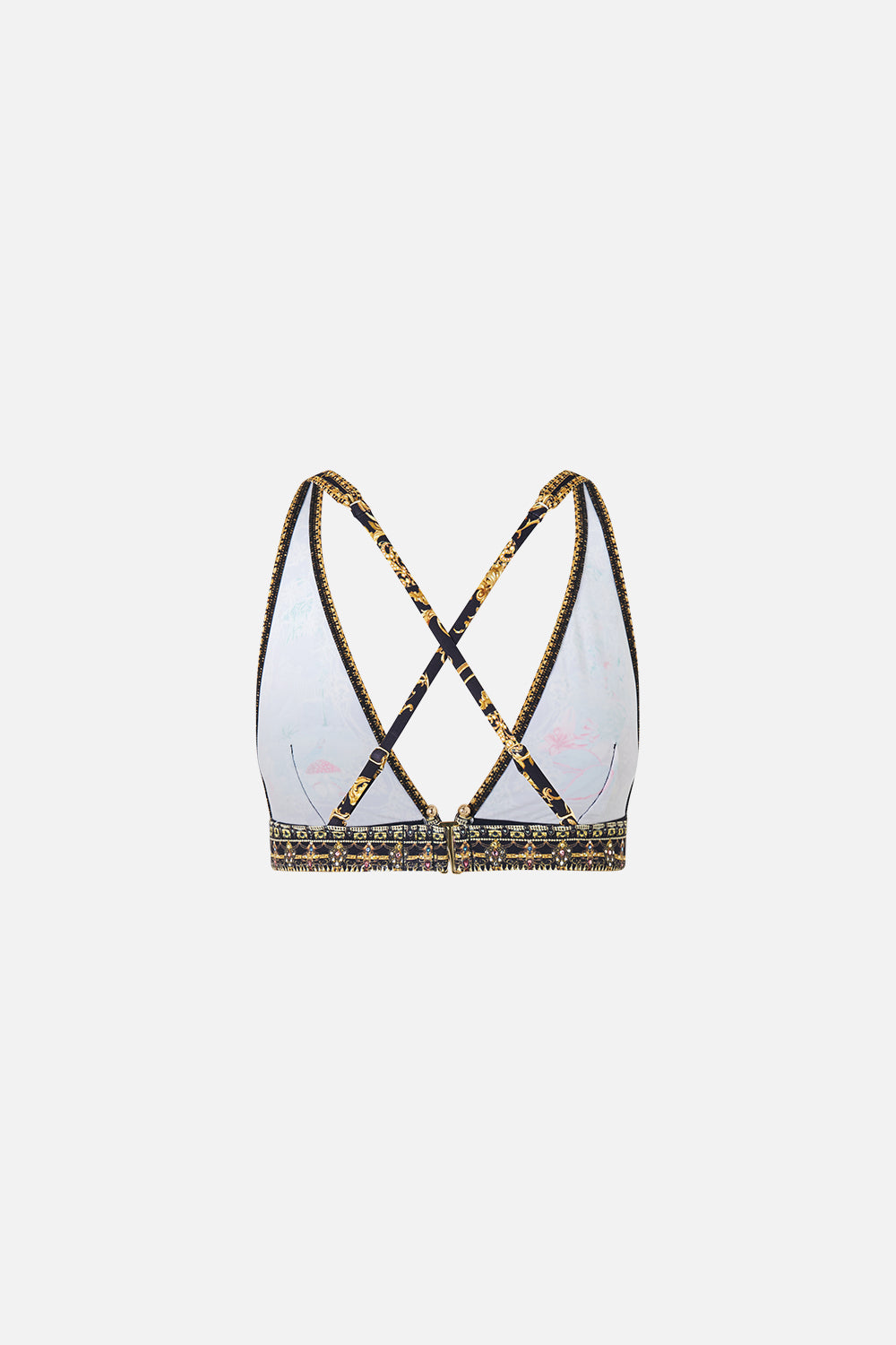 The CAMILLA High Tri Bikini Top W/ Front Trim Palace Zoology in our Palace Zoology print.