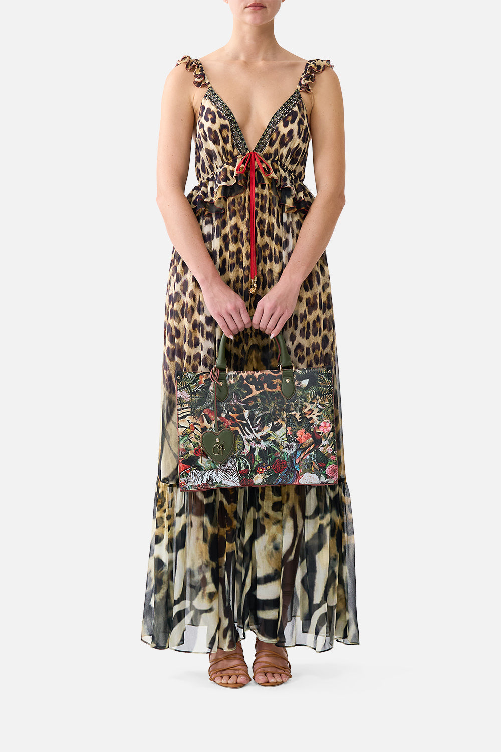 The CAMILLA EAST WEST TOTE WITH LEATHER TRIMS LEOTIGRA LAND