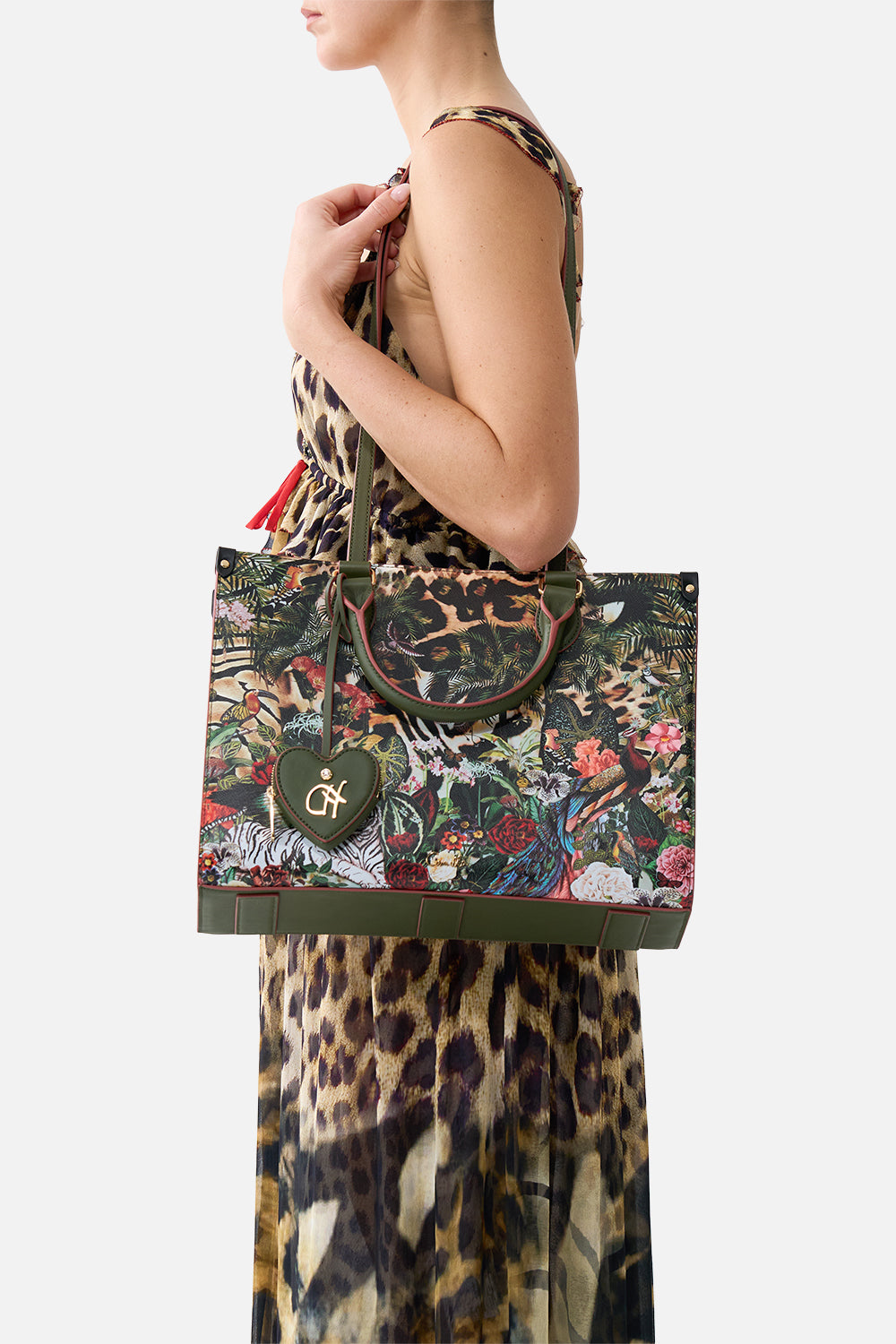 The CAMILLA EAST WEST TOTE WITH LEATHER TRIMS LEOTIGRA LAND