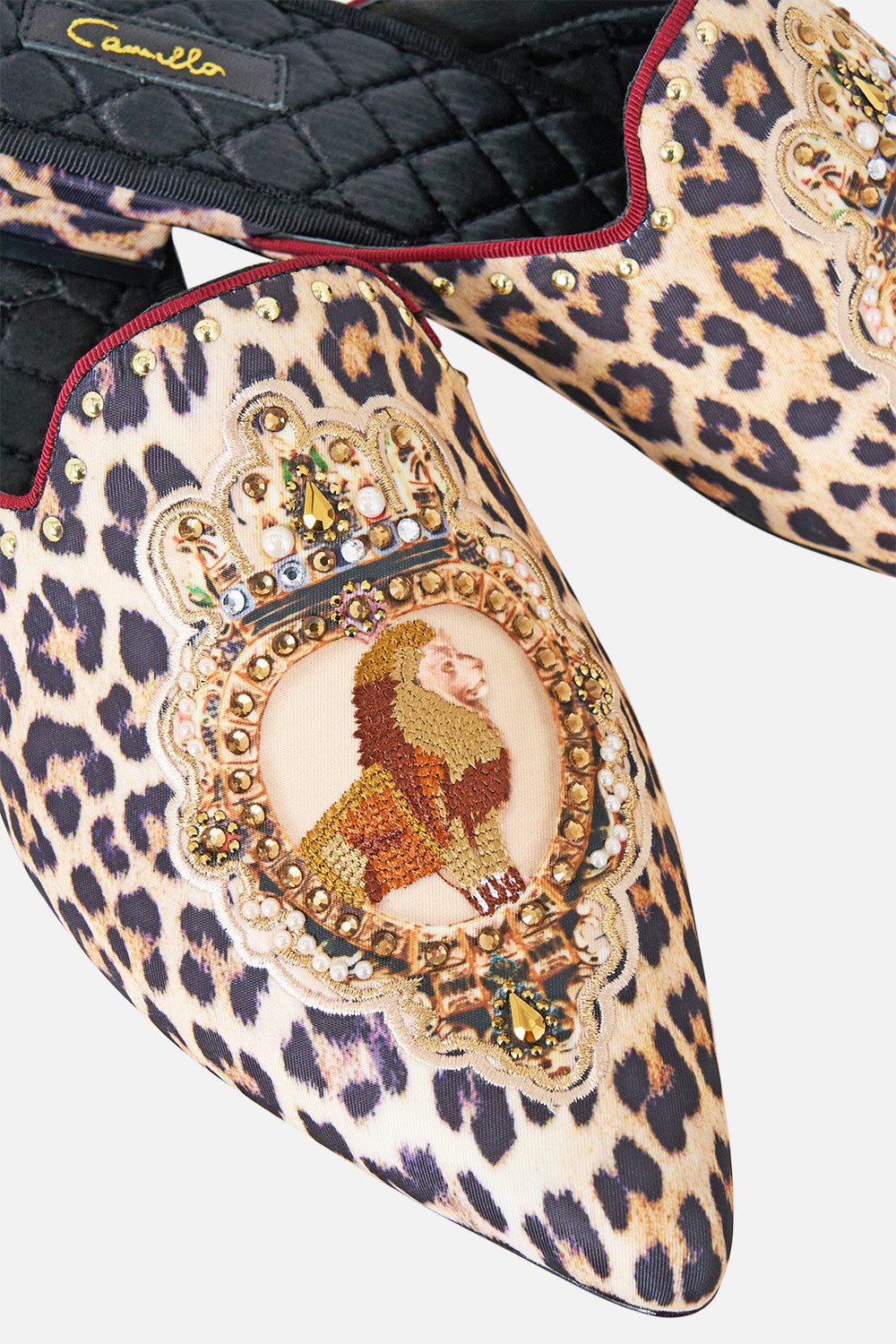 The CAMILLA BELLE EMBELLISHED SLIPPER LEOTIGRA LAND in our  print.