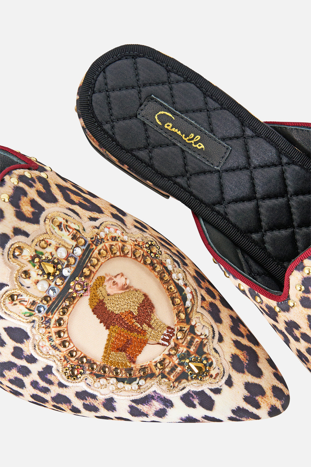 The CAMILLA BELLE EMBELLISHED SLIPPER LEOTIGRA LAND in our  print.