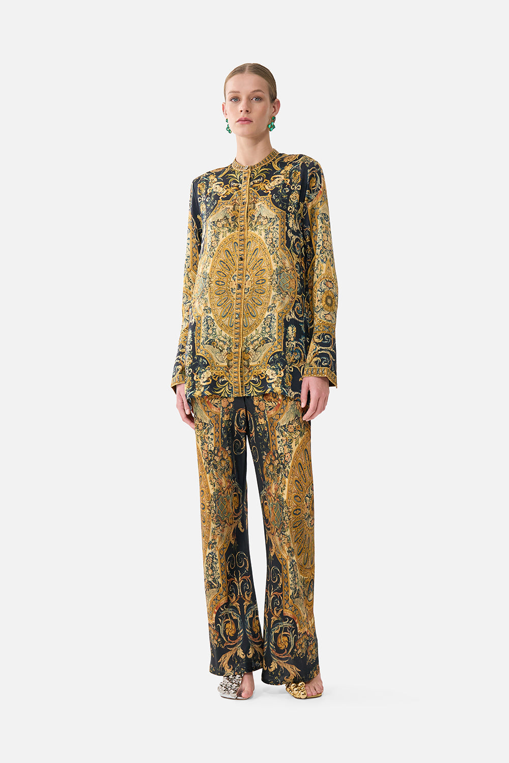 The CAMILLA Bias Cut Drawstring Pant in our Museum Memoirs print.