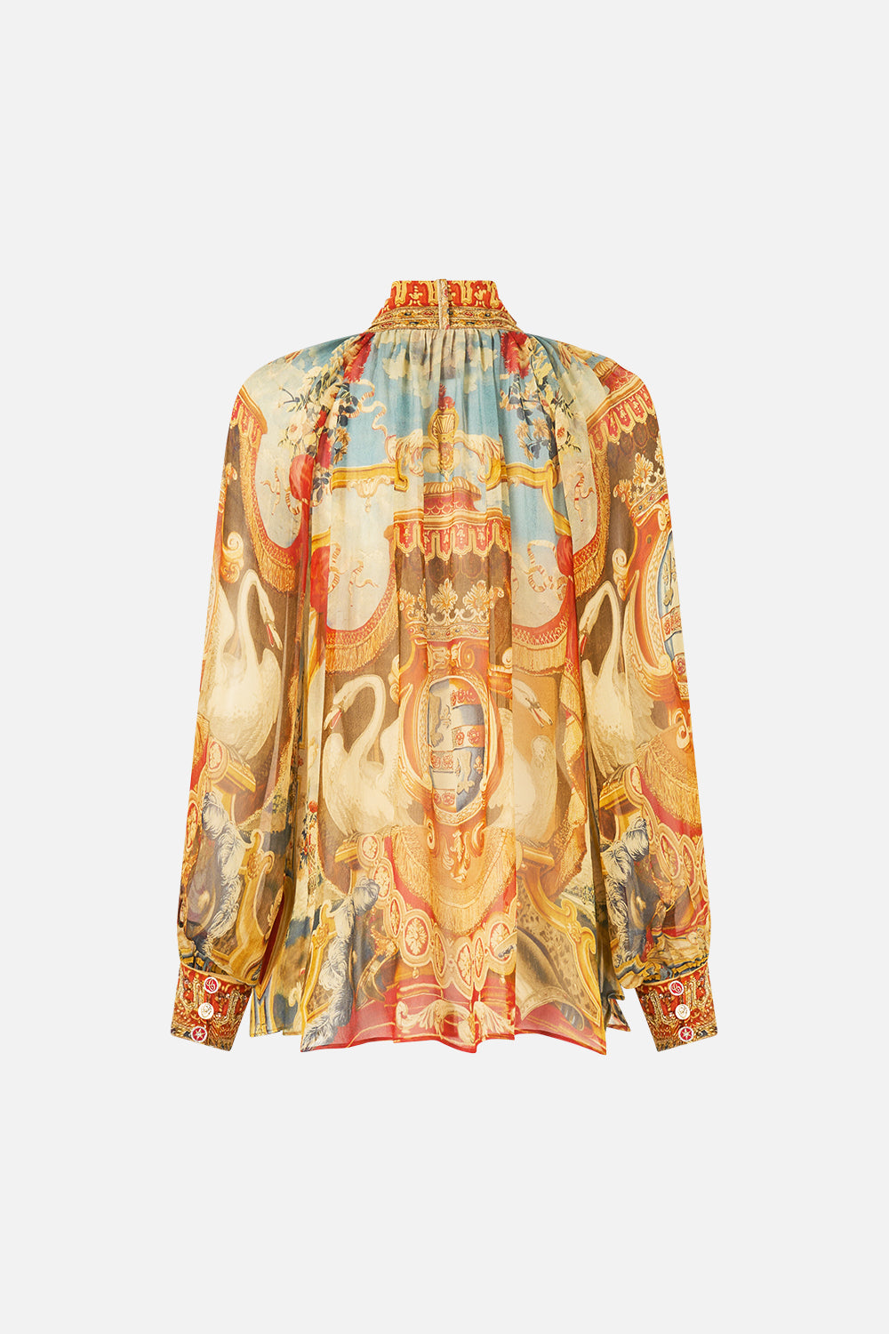 The CAMILLA Detachable Pussy Bow Raglan Blouse in our Lifeís Rich Tapestry print.