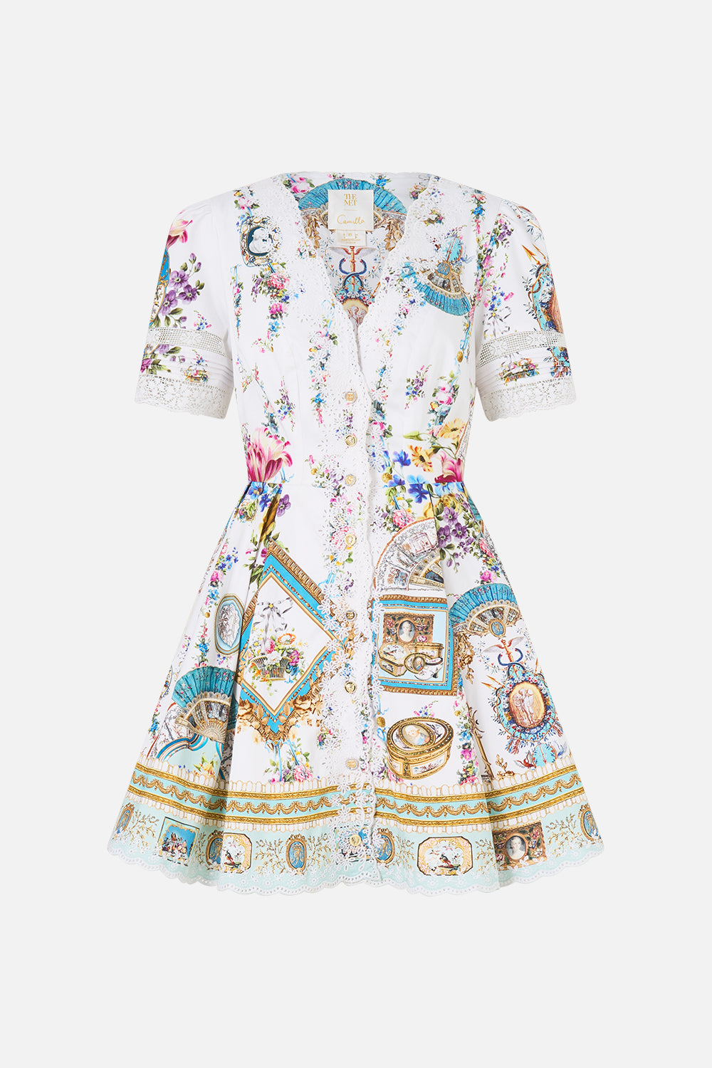 VESTIDO CORTO CON CUELLO EN V Y MANGAS CORTAS ARTESANÍA PARA LOS ARTESANOS