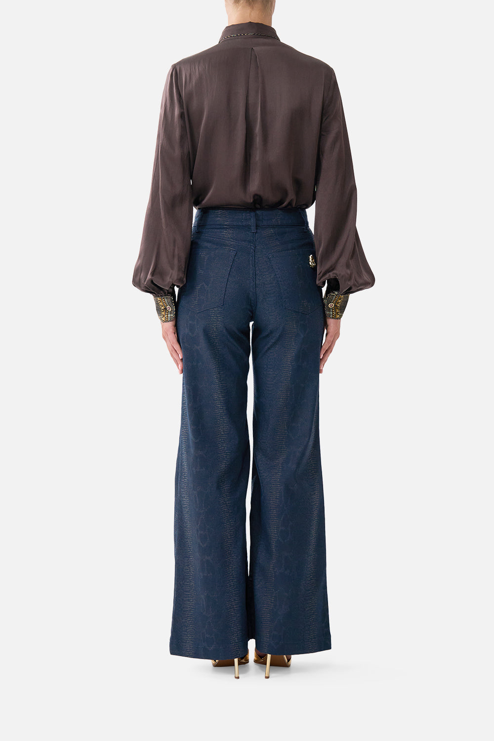 The CAMILLA Amanda Flare Jean with Hardware Detail Denim in our Denim print.