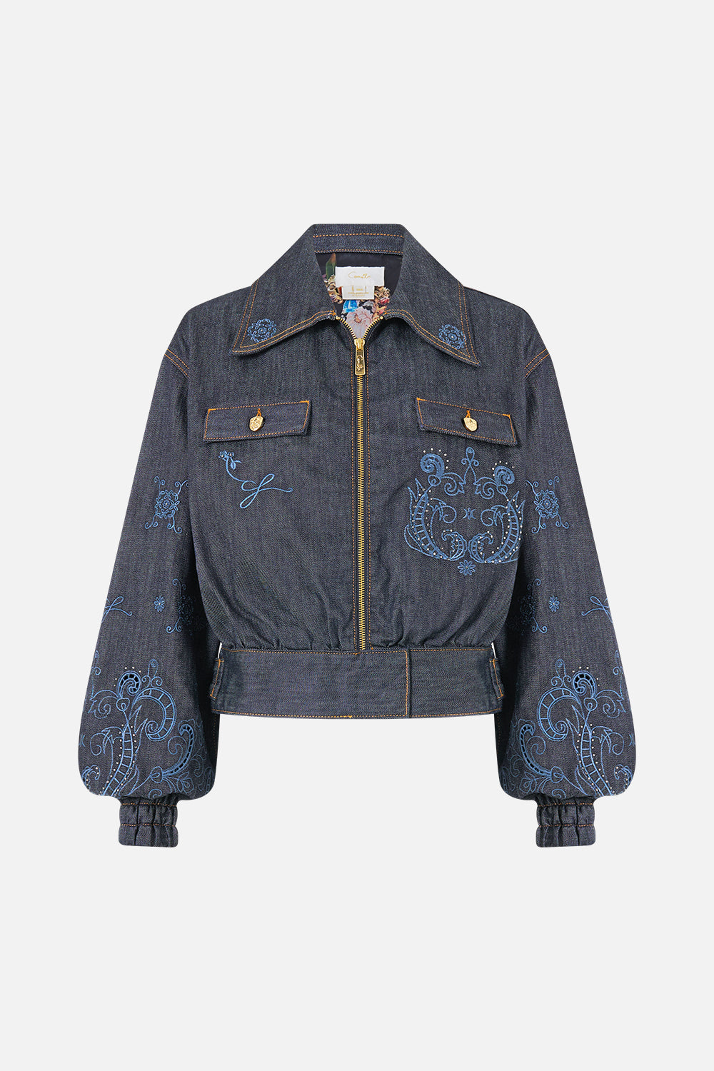 CAZADORA BOMBER CON DETALLES DE BOLSILLOS VAQUERA
