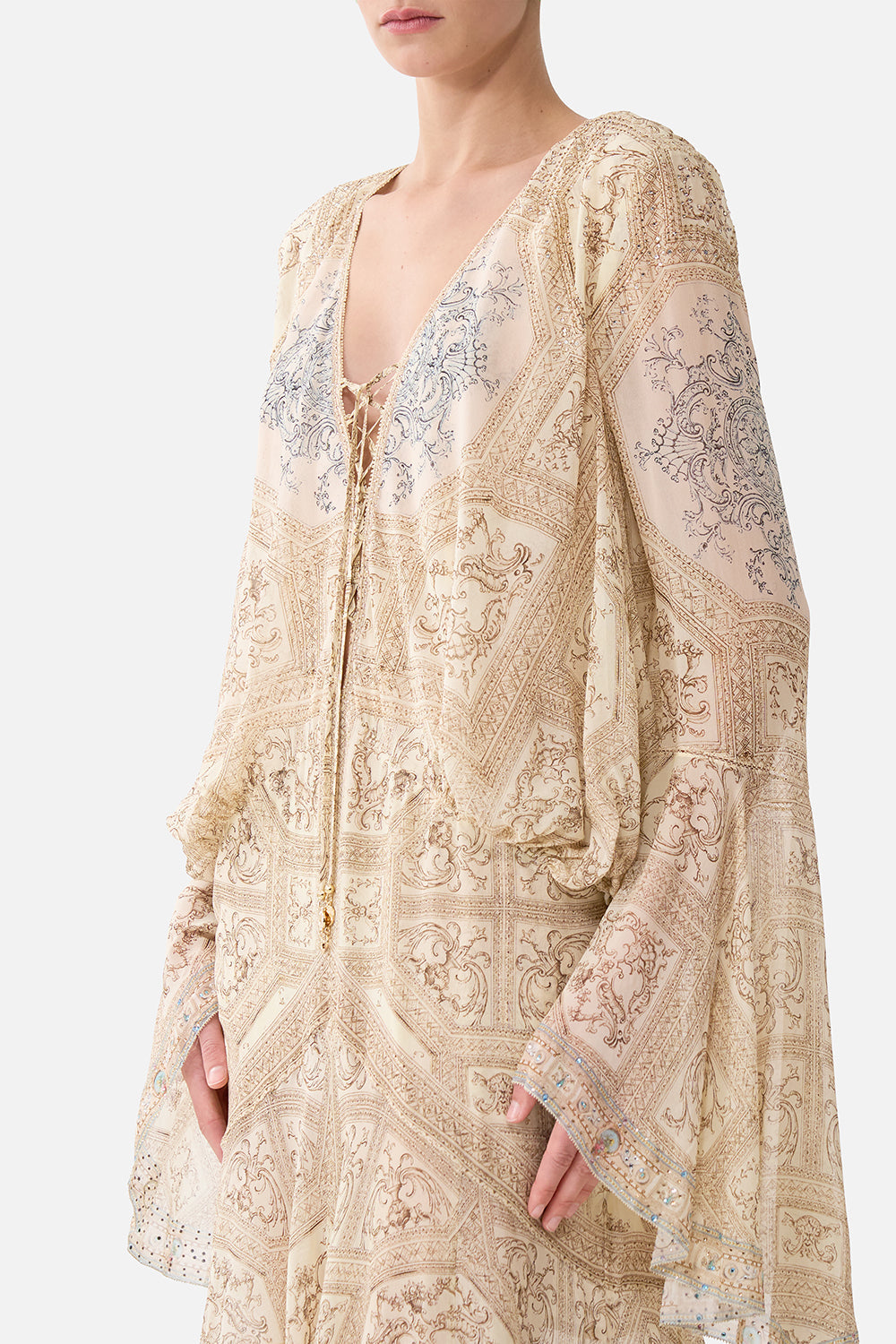 The A Beloved Boudoir Low Cut Lace Up Front Long Dress