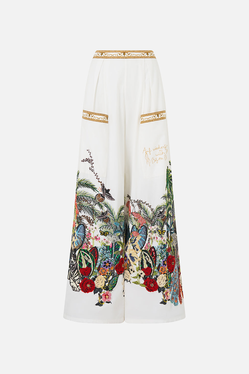 The CAMILLA Wide Leg Trouser with Front Pockets in our Wanderlust Empire print, front view.