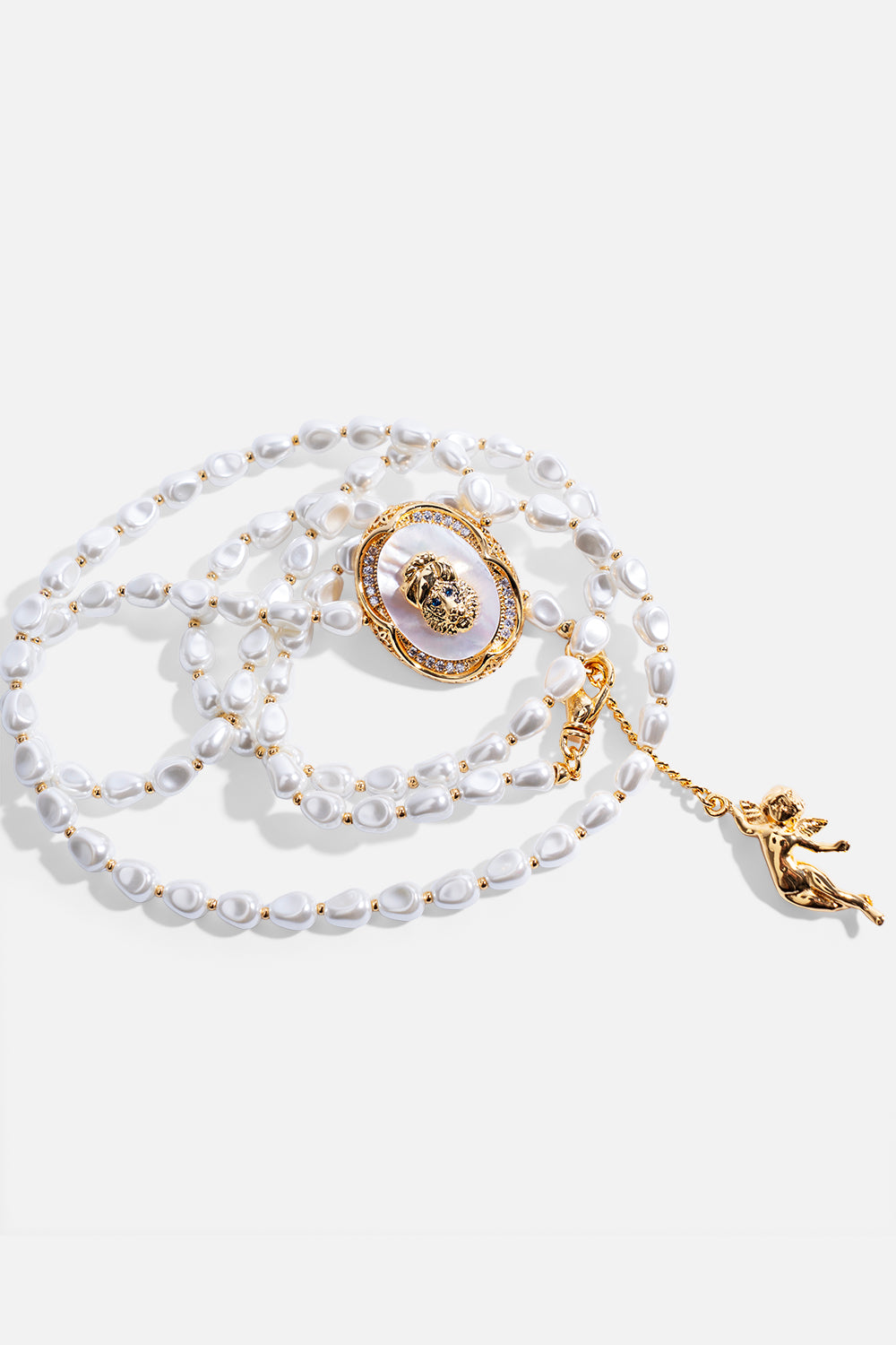 QUEEN OF CHARMS WRAP PEARL NECKLACE GOLD