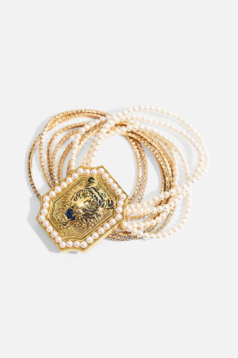 The CAMILLA A SPANISH STATEMENT STRETCH BRACELET GOLD in our  print.